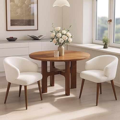 Miniatura 12 de HNY Mid Century Modern - Juego de 4 sillas de comedor Sherpa Boucle, sillas de acento tapizadas con respaldo curvado tipo ala y reposabrazos, sillas