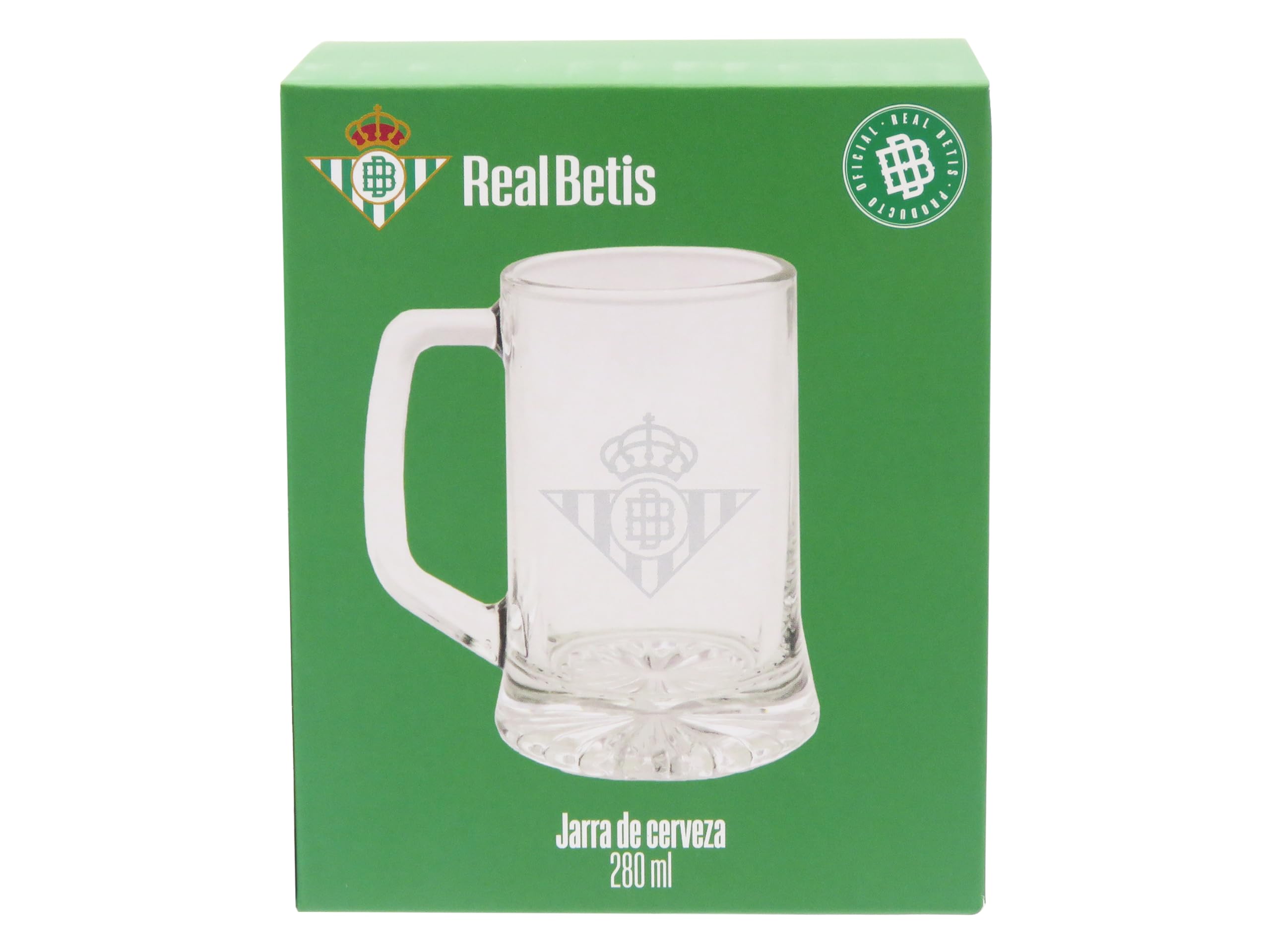 CYPBRANDS Real Betis Balompié, Jarra de Cerveza, Vidrio, Capacidad 280 ml, Transparente, Producto Oficial
