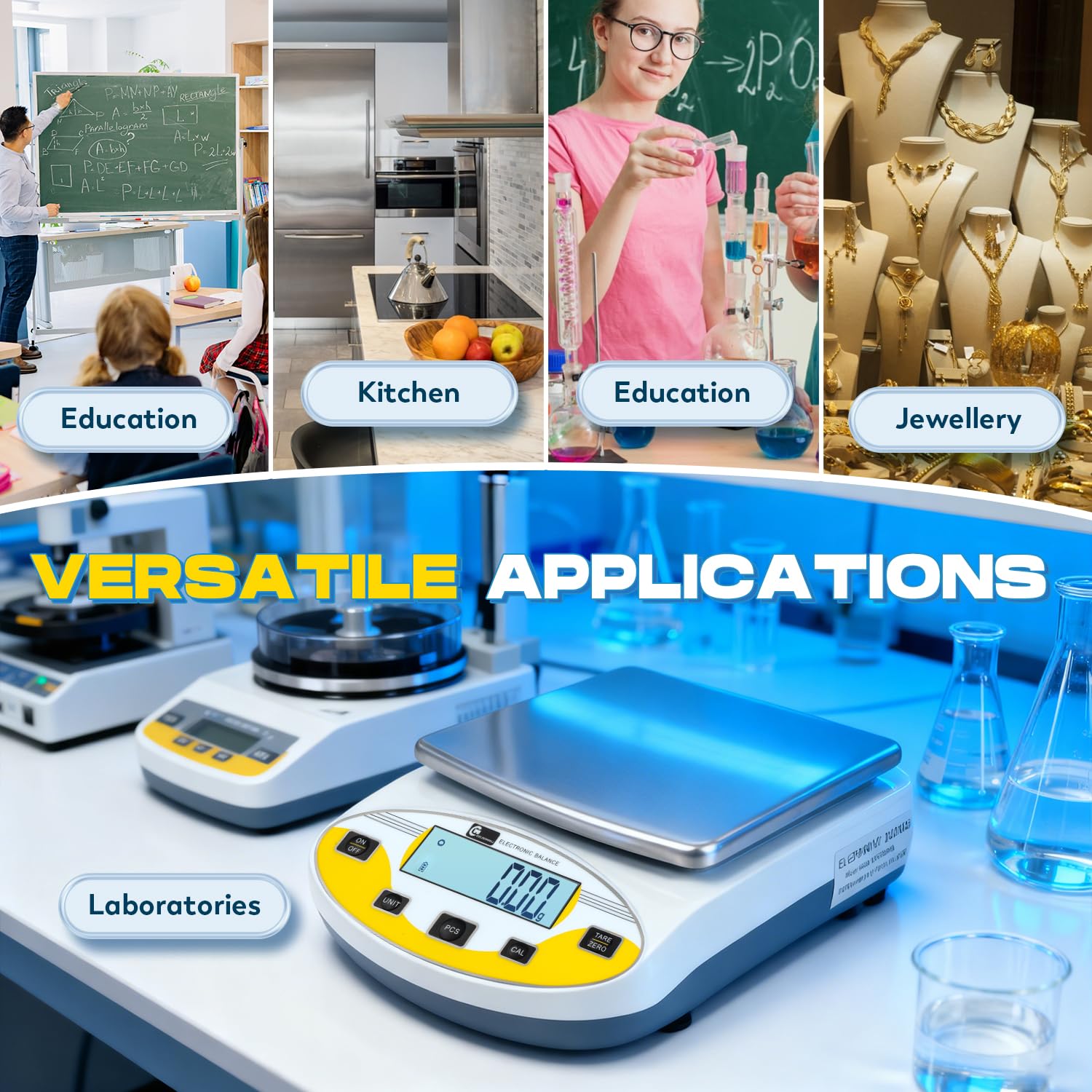CGOLDENWALL Bilancia Laboratorio Digitale 5kg / 0.01g, Bilancia Multifunzione con Conteggio Pezzi, Tara e 13 Unità di Misura - Per Gioielleria, Cucina e Uso Industriale, Calibrata e Pronta all'Uso