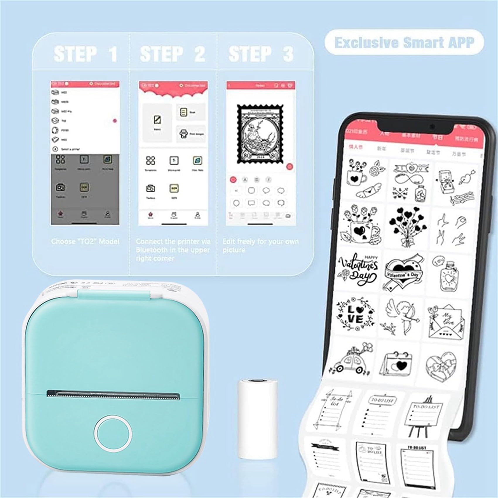 2 impresoras de tablero de garabatos, impresora de bolsillo Bluetooth sin tinta, impresora portátil Bluetooth para fotos, álbum de recortes