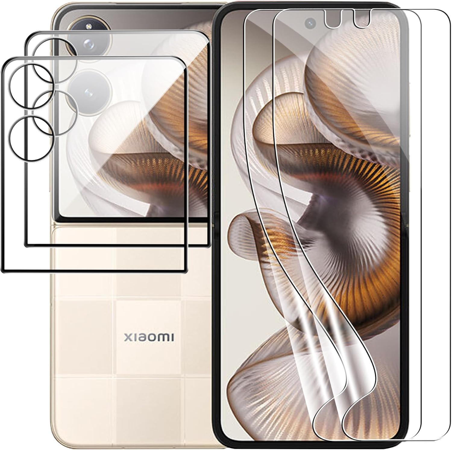 Protective Film for Xiaomi Mix Flip 2, Pack of 2 9H Hardness External for Tempered Glass + 2 Inner Protective Film, Anti-Scratch, HD