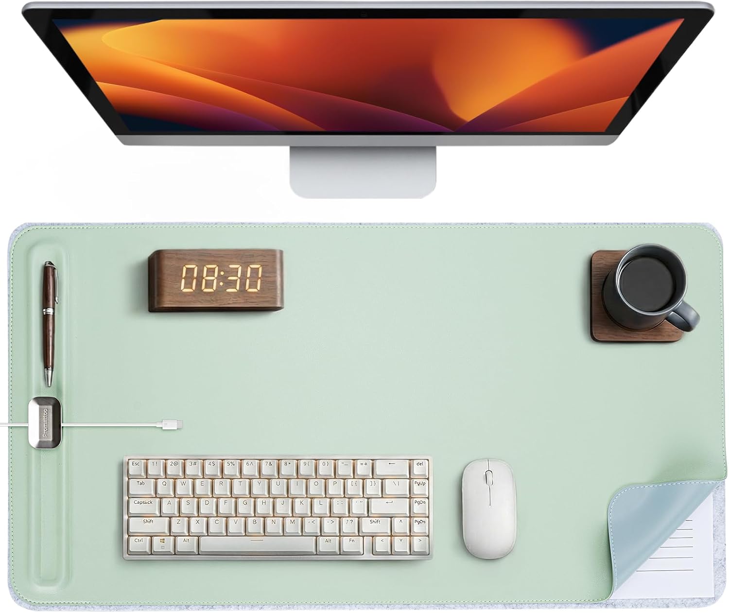 Premium Double-Sided Faux Leather Desk Pad – Non-Slip, Waterproof, with Magnetic Cable Organizer & File Storage – Designed for Offices & Creative Spaces – Durable & Easy to Clean（Green）