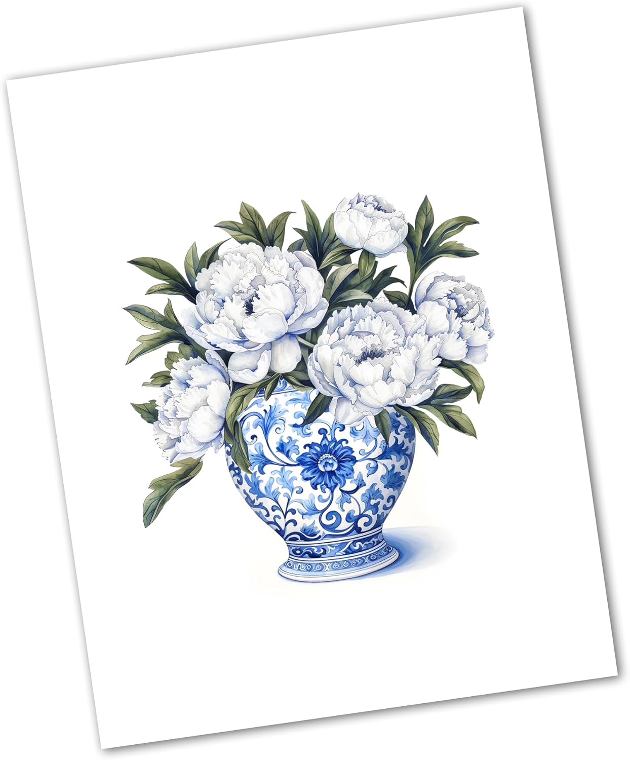 Gnosis Picture Archive Ginger Jar Blue Chinoiserie White Peony Tulip Floral Wall Decor Set of 2 Unframed Art Prints, Blue, White, Green