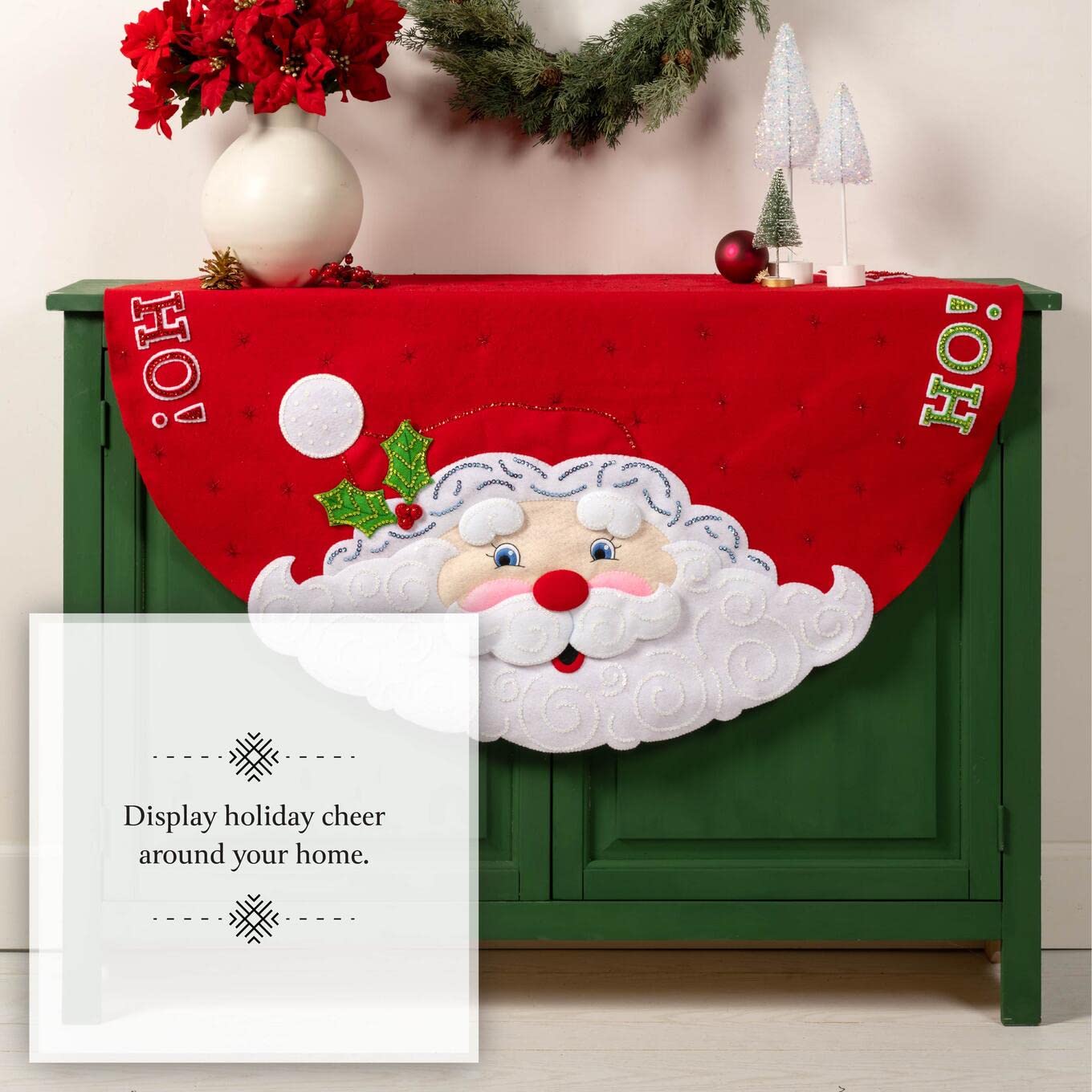 Bucilla, Jolly Santa, filcowa aplikacja zestaw do robienia spódnic choinkowych, idealny na wakacje DIY Needlepoint Arts and Crafts, 89640E