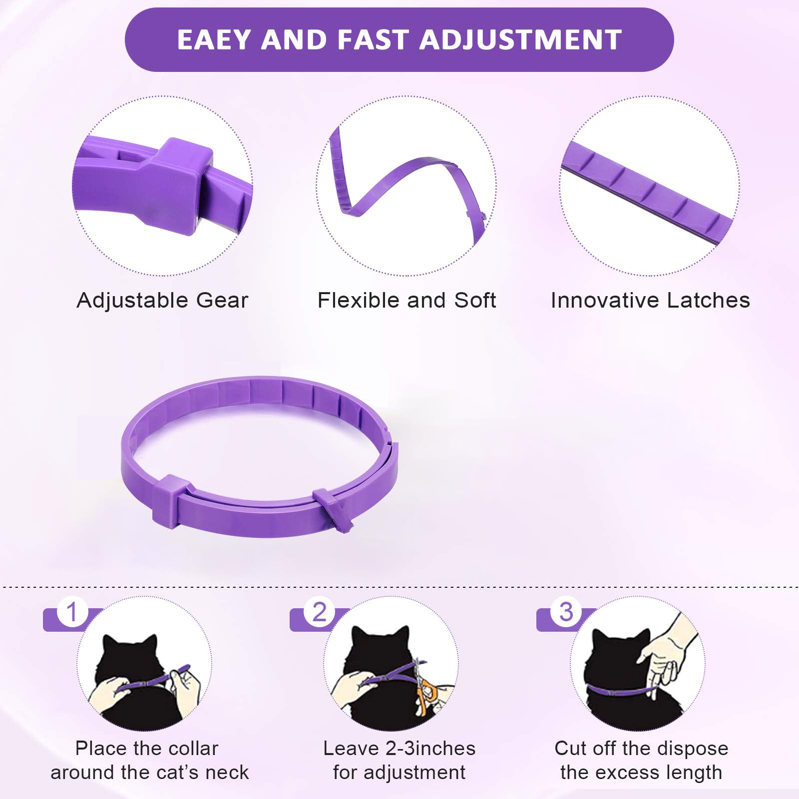 Cat Calming Collar, 3 Pack Pheromone Collar, Reduce Anxiety Stress for Pets, Relaxing Comfortable Breakaway Collars Adjustable for Small, Medium Large Cat, Kittens - image 6