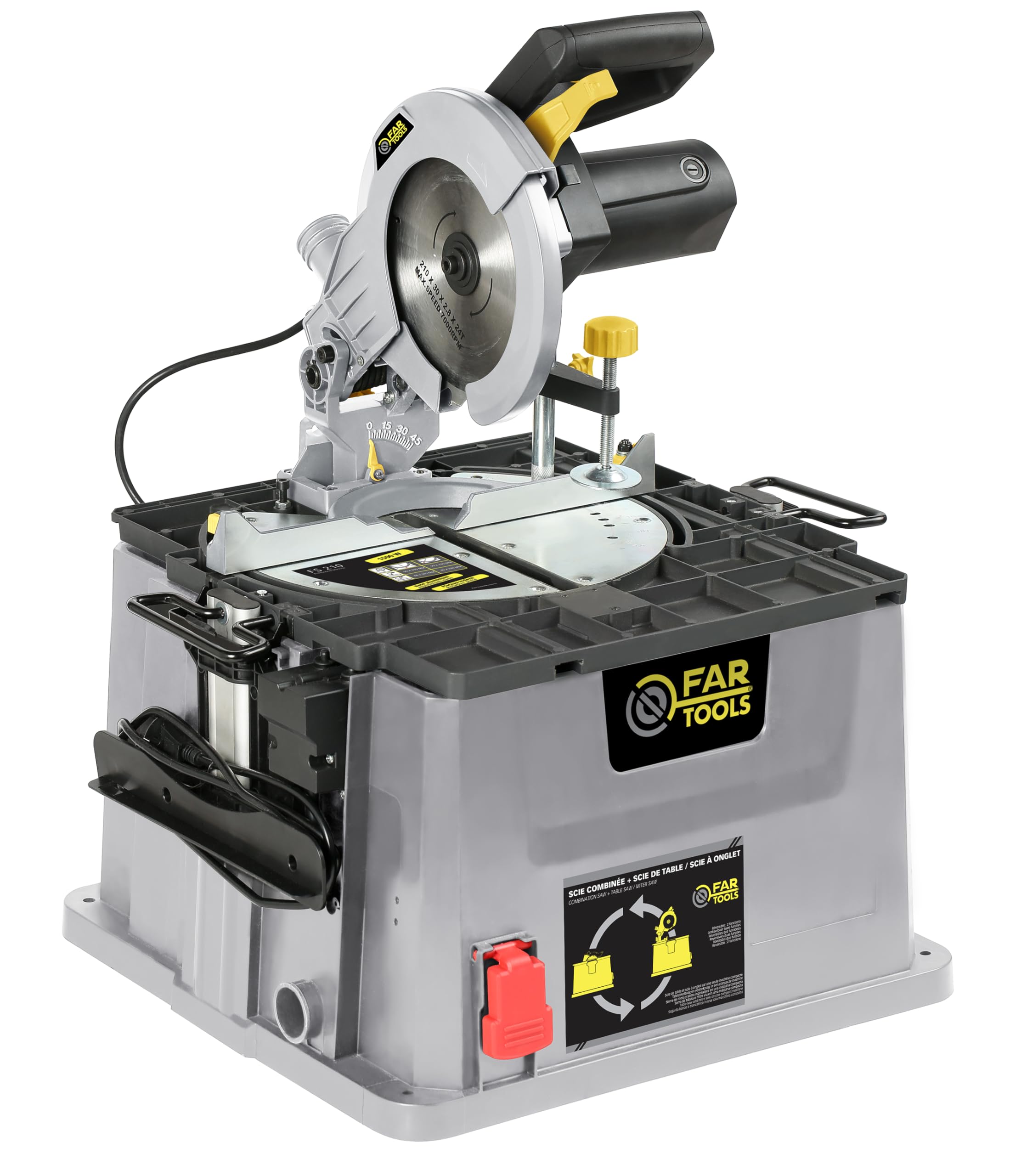 FS 210 Sierra de mesa reversible sierra ingletadora - 2 en 1 Potencia 1500 W, Diámetro 210 MM, Capacidad máxima de corte 50 MM, Función de sierra de mesa, Diámetro 25,4 MM,