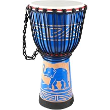 LIEKE Djembe Drum,10 x 20 Goatskin Drumhead African Drum Mahogany Body Hand Carved Hand Drums for Adults Beginners Blue Elephant Pattern