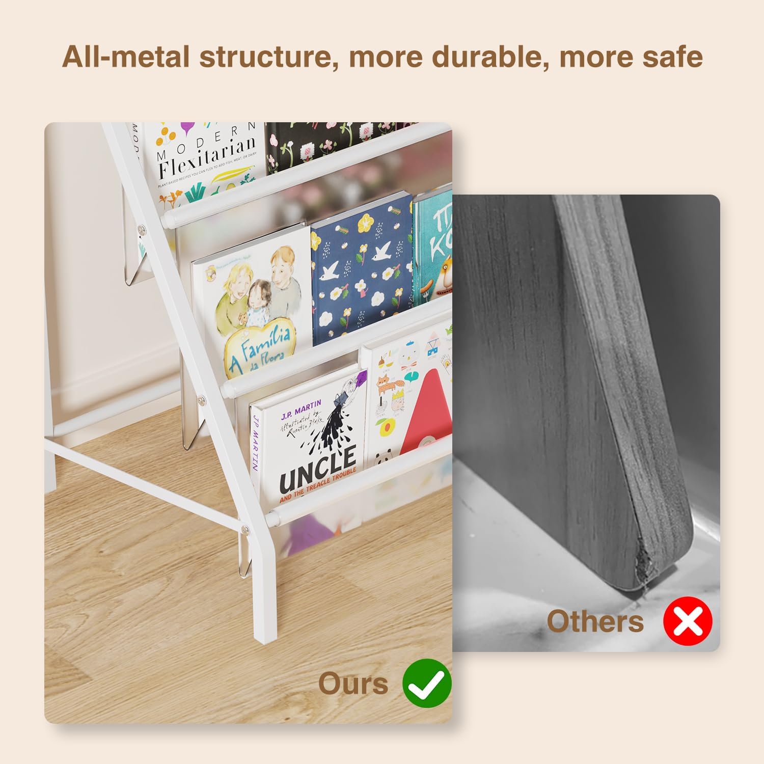 High-Transparent 4 Tier Kids Bookshelf, Sturdy Metal Large Size Book Rack Storage for Kids - Toddler Book Shelf Display for Nurasery, Kids Room, Deep Size Bookshelf Hold More Books - Image 6
