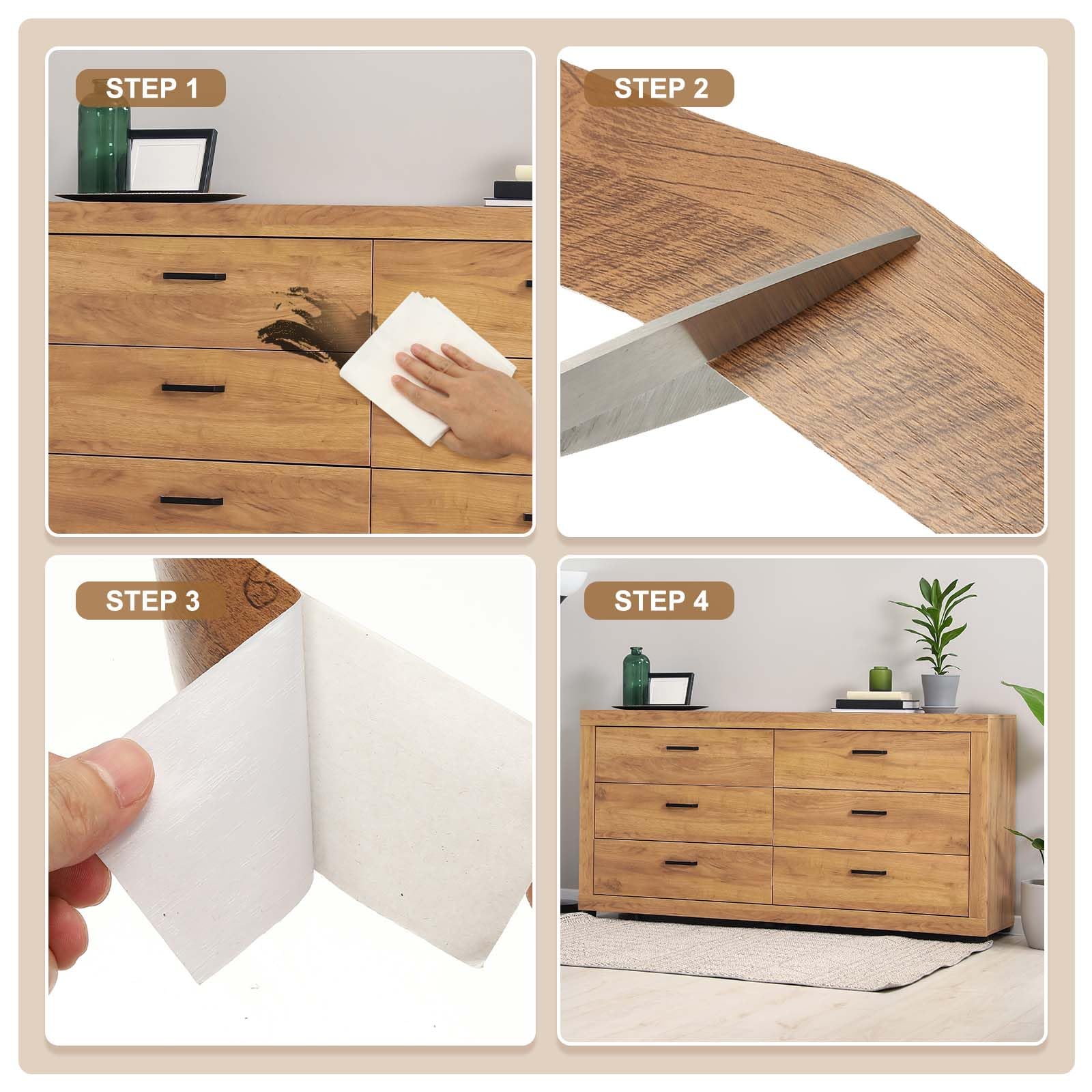 PATIKIL Nastro adesivo per riparazioni con venature del legno, 15,2 cm x 20,1 m, realistico, testurizzato, per riparare pavimenti, porte, tavoli, armadi, scrivania, pioppo bianco