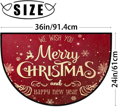 Miniatura 2 de Felpudo semicircular con texto en inglés "Merry Christmas", antideslizante, de bienvenida, semicírculo, lavable, rascador de zapatos, tapetes para
