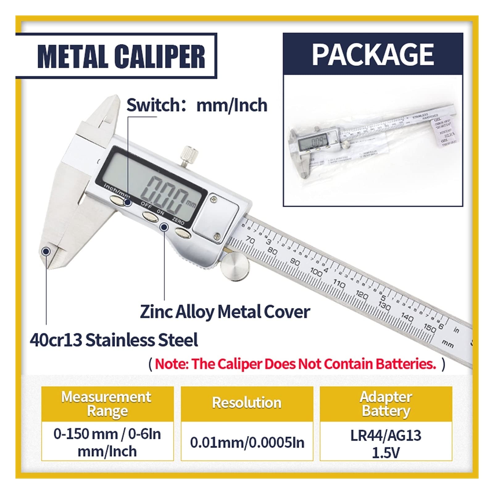 Calibro in metallo digitale Acciaio inossidabile Vernier Calibri elettronici Micrometro elettronico Righello Profondità Misuratore strumento 0-150mm,Precisione e chiarezza