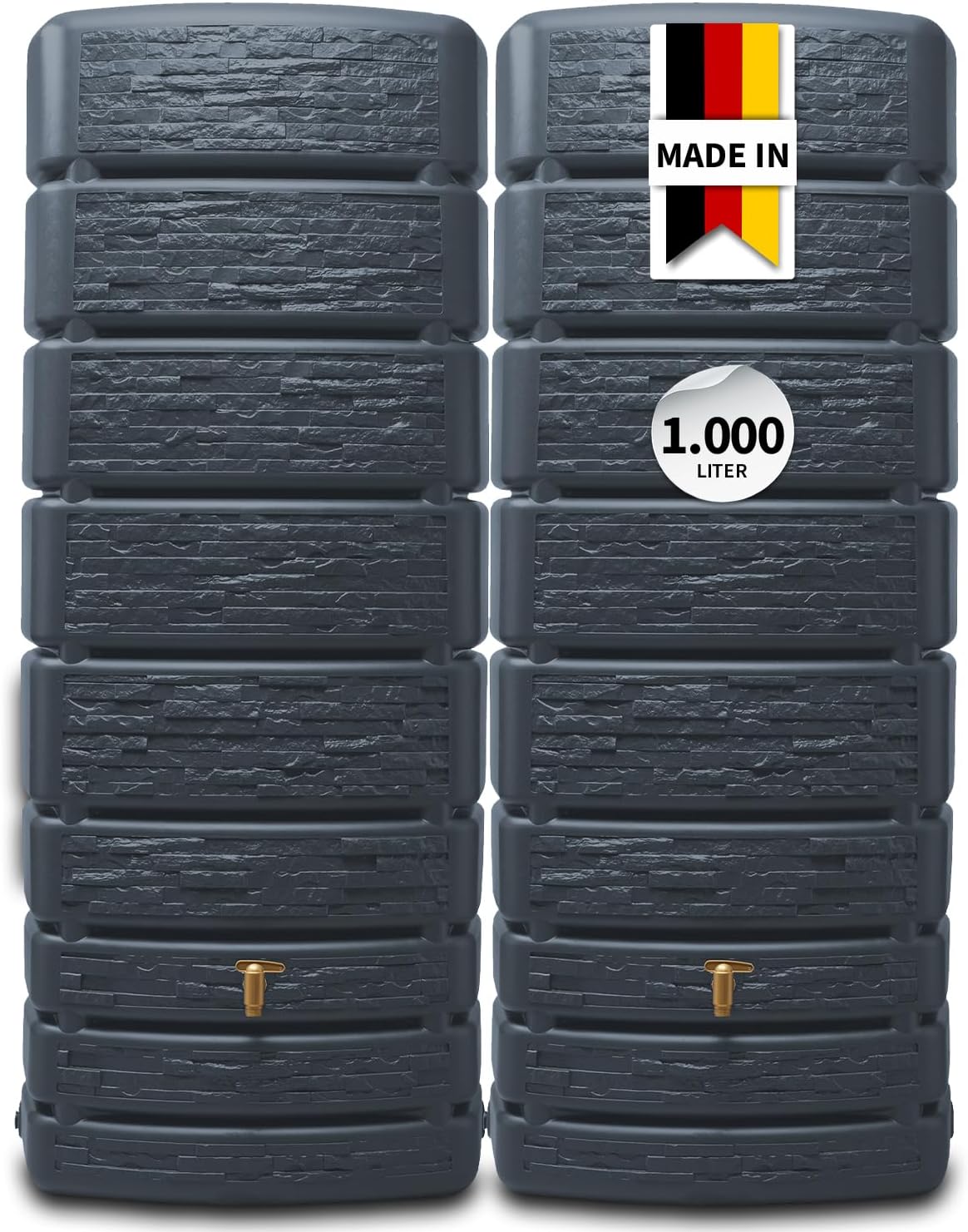 4rain Slim Stone Decor Regenfass Set 1000 Liter Graphitgrau