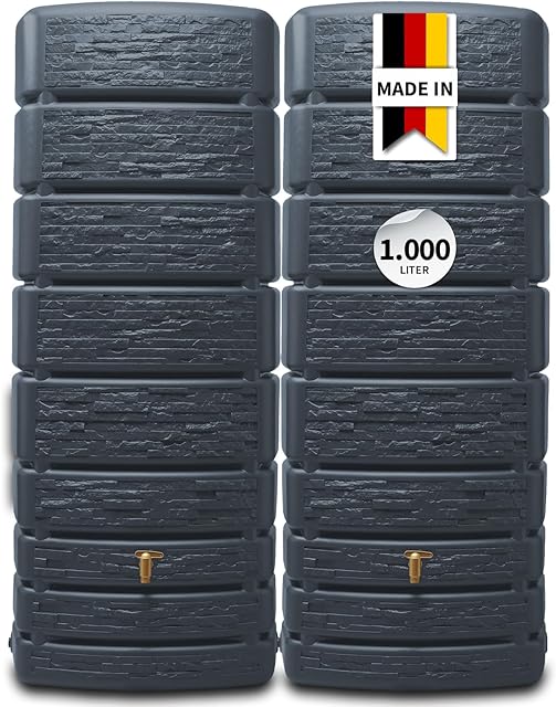 4rain 4rain Slim Stone Decor Regenfass Set 1000 Liter Graphitgrau — Regenfässer