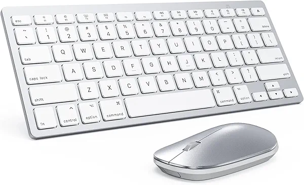 Bluetooth Keyboard and Mouse Compatible with Mac, OMOTON Ultra-Slim Wireless Keyboard and Mouse Combo Compatiblei with MacOS, MacBook Pro/Air, iMac, Mac mini, Laptop and PC (Silver)