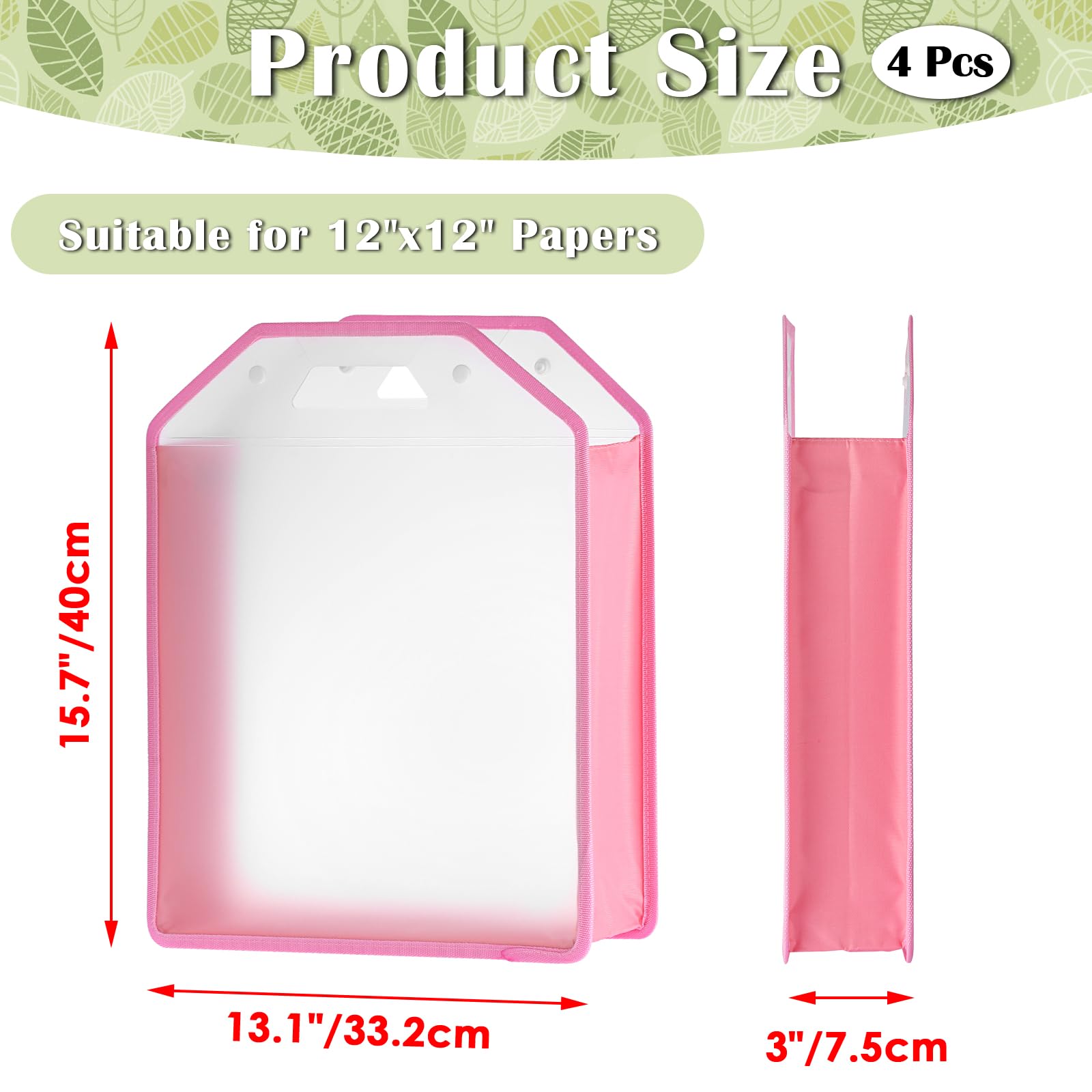 BSTKEY 4 organizer per carta in vinile, portatile, trasparente, per album di ritagli, con manico, espandibile, colore: rosa