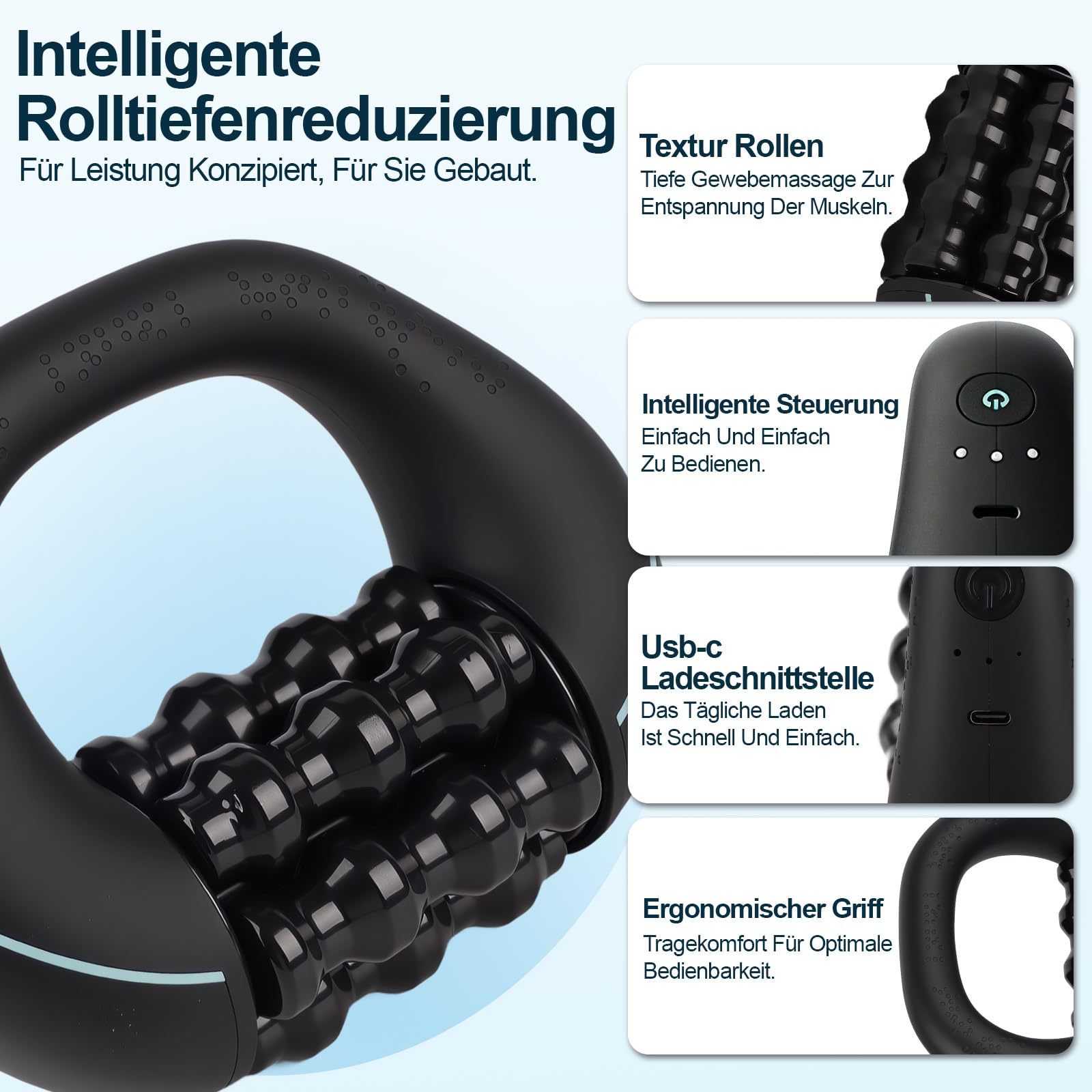 Massageroller Elektrisch Handmassagegerät,mit 3 Geschwindigkeitsstufen, 1200mAh Akku Massagegerät für Tiefengewebsmassage, Tragbarer Rollmassagegerät für Muskeln & Ganzkörperentspannung