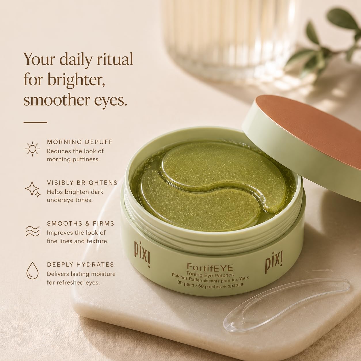Pixi FortifEYE Eye Patches | Parches Ojos Bolsas y Ojeras con Cafeína, Colágeno de Acacia y Péptidos | Reafirmantes y Lifting que Rejuvenecen y Revitalizan el Contorno de Ojos | 30 Pares/60 Unidades