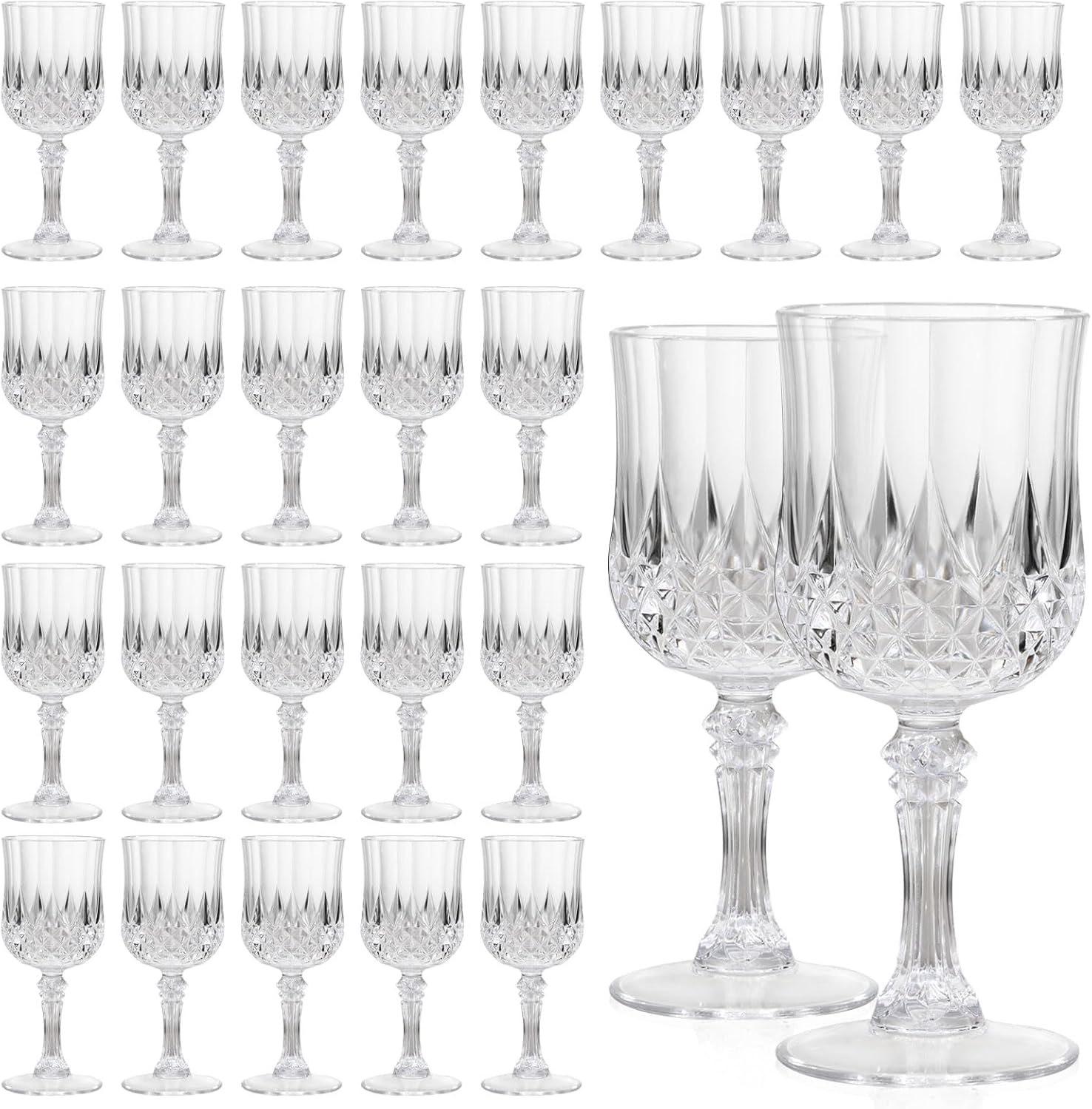 Plastic wine glasses 7oz unbreakable clear goblets, 24 pcs