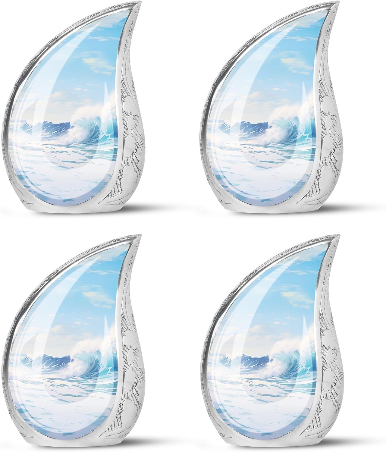 Ocean Waves Urn - Small Keepsake Urn for Human Ashes - 3 Inch 4 Pcs - Ceramic - Multicolor - Decorative Urn