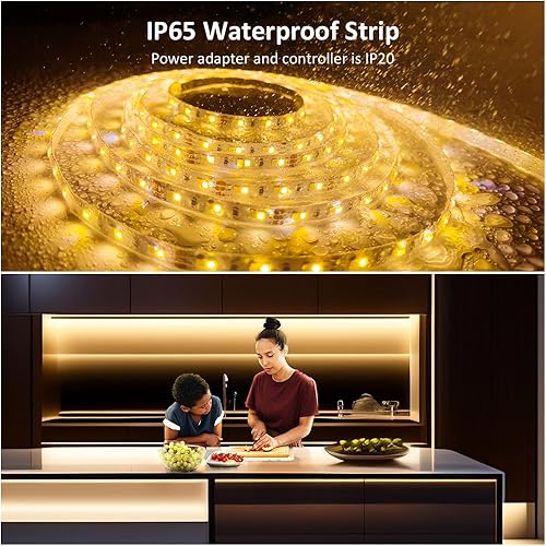 Miniatura 10 de NOVOSTELLA BritKing - Tira de luz LED blanca sintonizable de 6.56 pies, 1800 lm, regulable, impermeable, 3000 K-6500 K, luces LED flexibles con