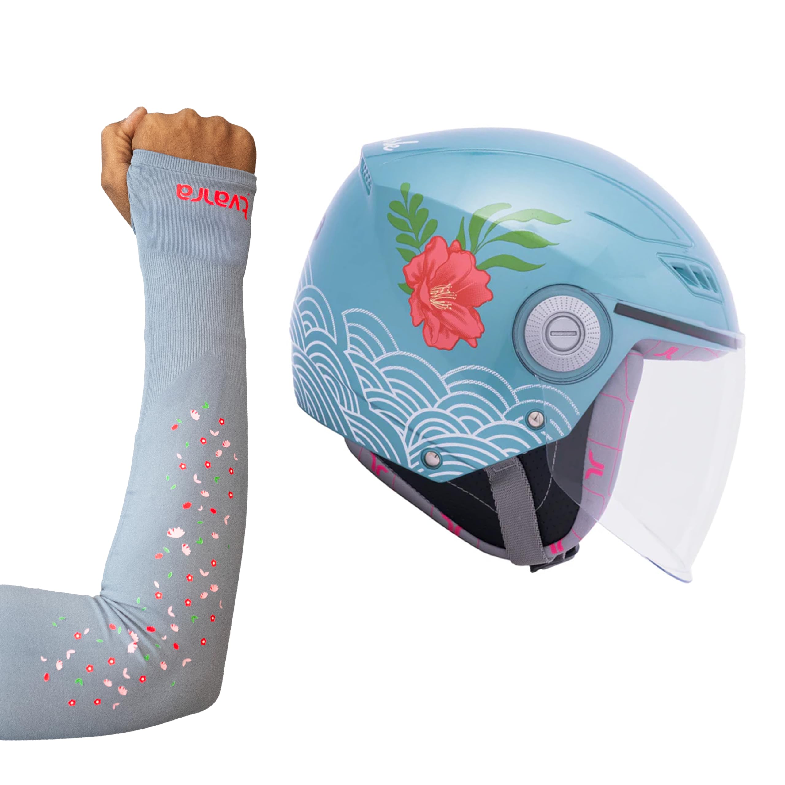 TVARRA Helmet & Arm Sleeves Combo | Women’s ISI Certified Open Face Helmet with UV Protection Arm Sleeves | Lightweight, Comfortable Fit | Multiple Colors & Sizes-image-10