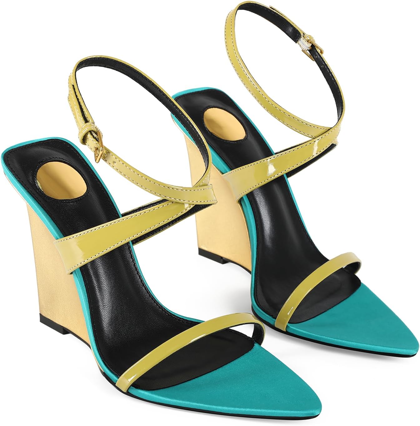 Wedge Sandals for Women Strappy Wedge Heels Pointed Open Toe Heeled Sandals Buckle Ankle Strap Heels Sexy Wedding Dress Shoes - Image 3