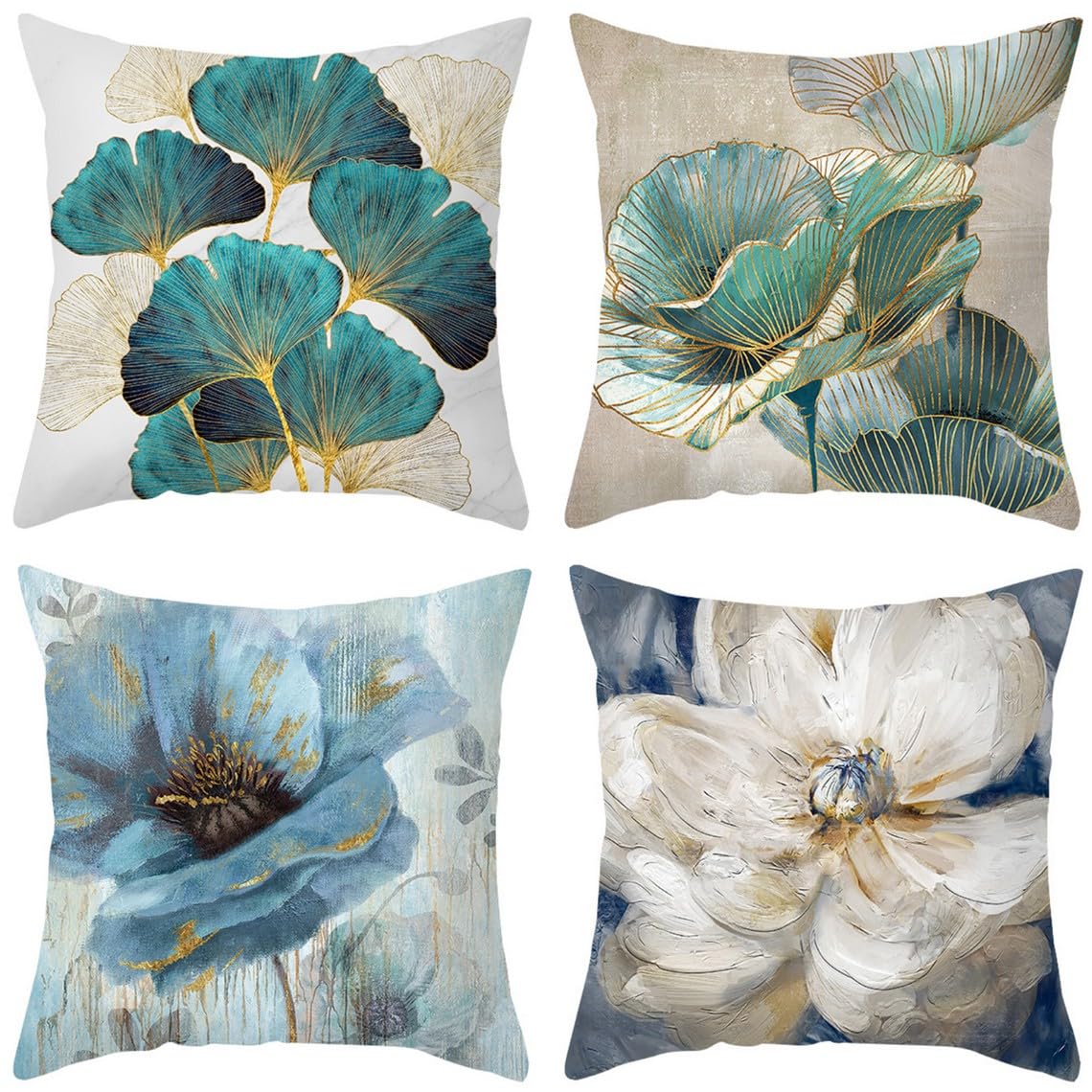 Housses de coussin naturel CEVAN en satin de polyester lot de 4 taies d'oreillers luxe 50x50