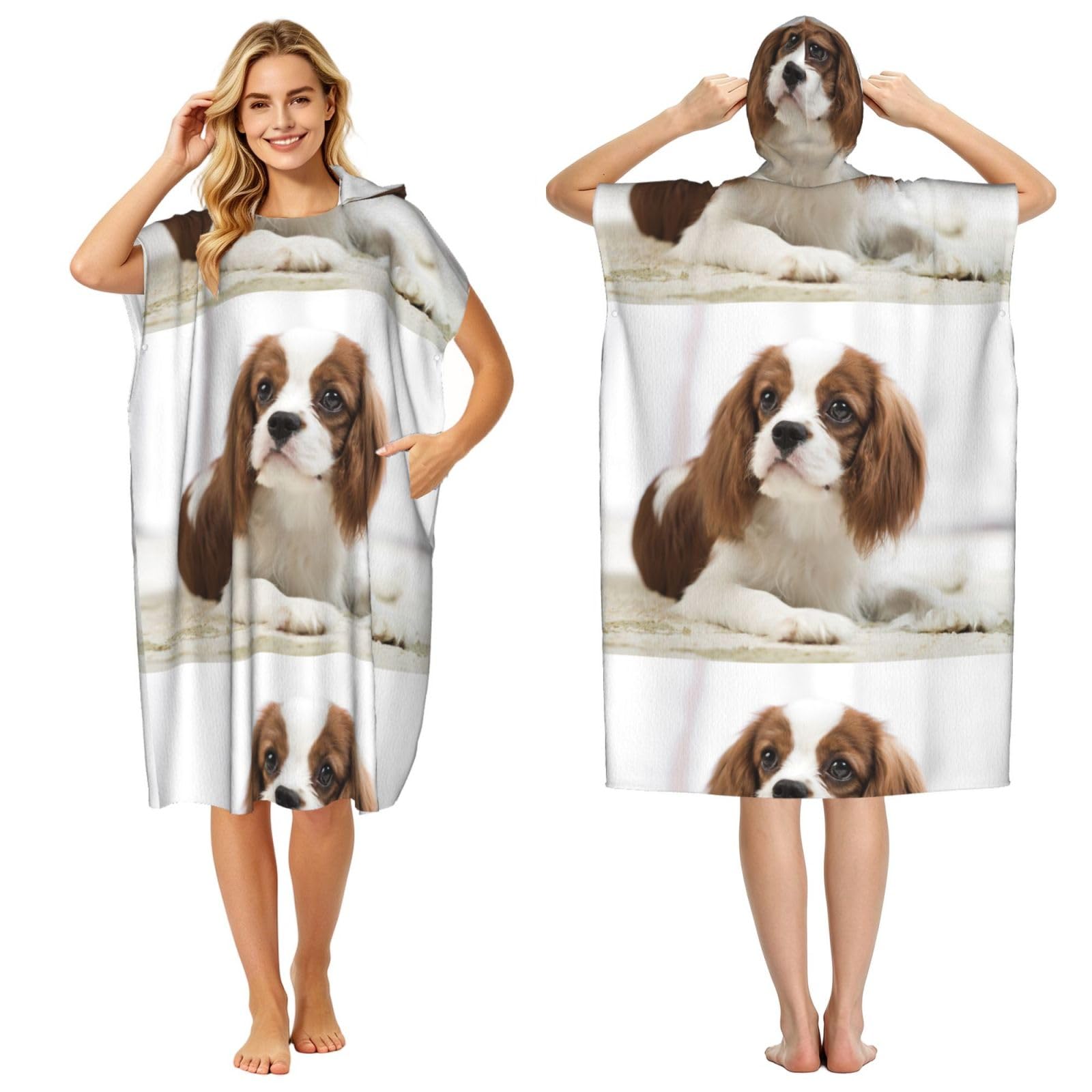 Poadnly Cavalier King Charles Spaniel Brown Spaniel, Adult Hooded Beach Towel 90 x 110 cm,Changing Bath Robe, Surf Poncho Towel For Women Men