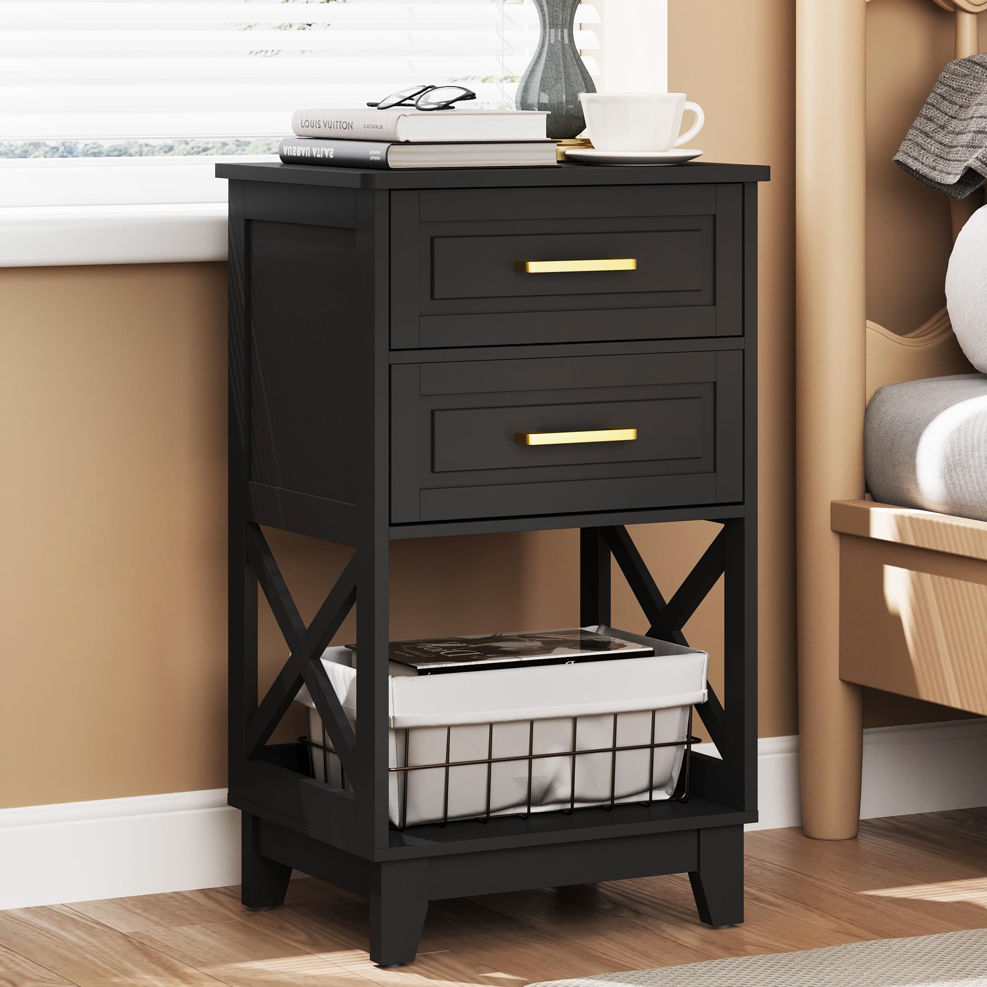 Amazon.com: RoyalCraft Tall Nightstand, Side Table with 2 Drawers and ...