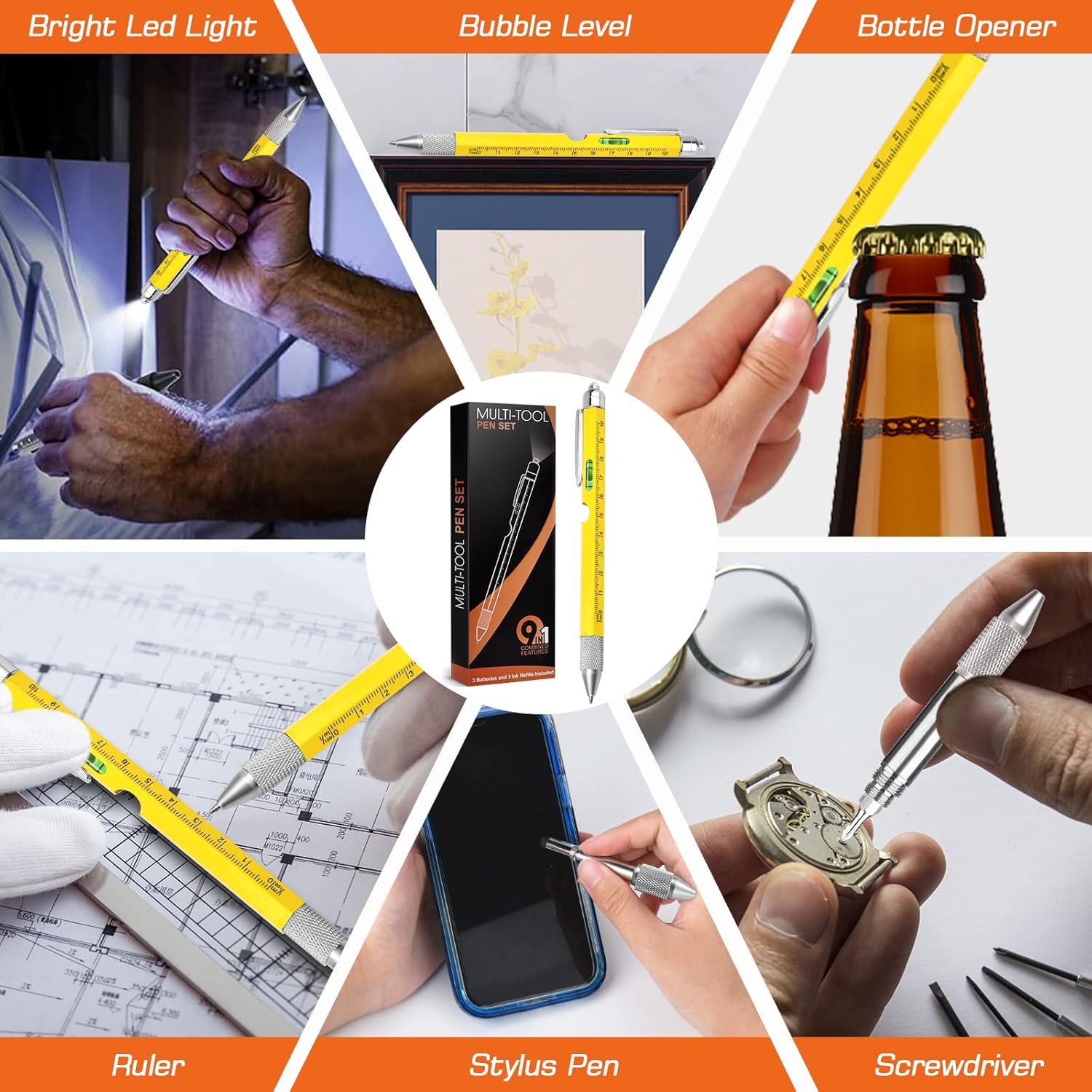 Three Multitool Pens, Funny Gifts for Men, Cool Gadgets for Men Dad Boyfriend Him