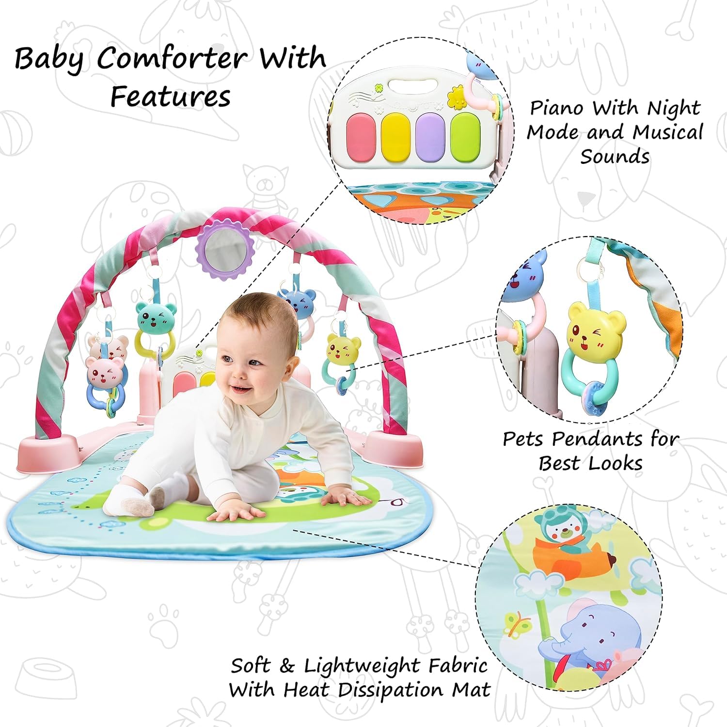 KESI Ornaments Baby Piano Play Mat for Newborns & Infants|Kick and Play Musical Gym with Lights & Sounds|Tummy Time Activity Mat with Hanging Toys| Foldable & Non-Toxic Baby Play Gym for Boys & Girls - Image 9 thumbnail