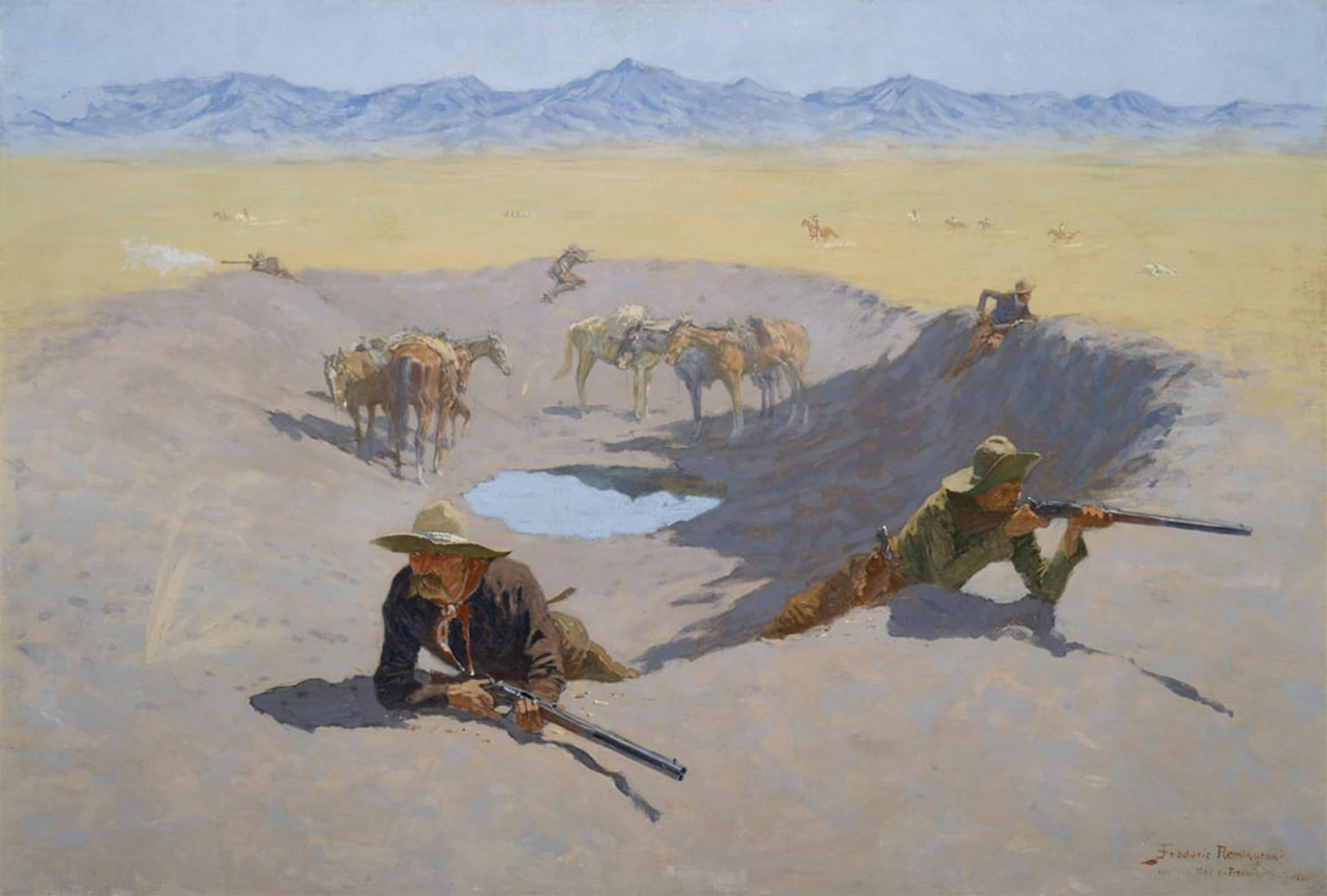 SERENDIPITP Aesthetic Poster Photo Wall Print Retro Picture Fight for the Waterhole by Frederic Remington Modern Wall Artwork for Home Decor 60x90cm