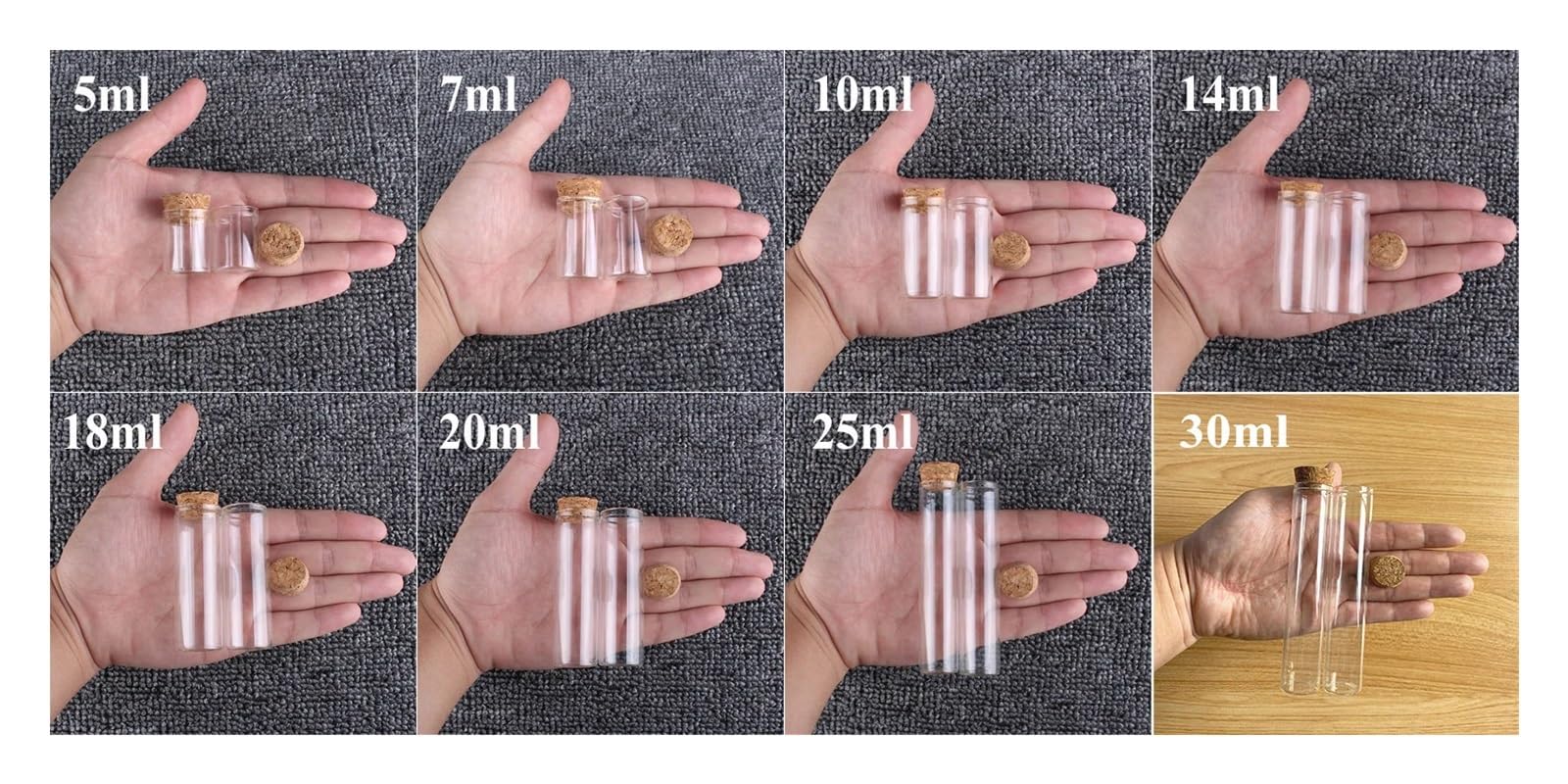 Provette di Vetro, Provette in Vetro con Tappo in Sughero, Confezione da 24, 5 ml-30 ml, Diverse Misure(25ml-100mm)