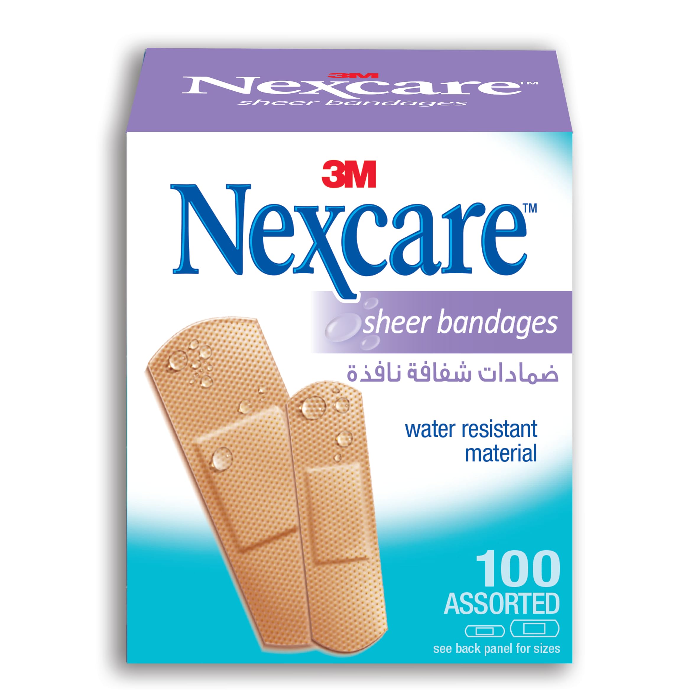 3M Nexcare 658-100 Sheer Bandages, Assorted, 100/Box