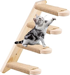 Pared de escalada para gatos de madera maciza de roble, escalera para gatos, escalar para gatos de hasta 15 kg, muebles para gatos con cuerda de yute, muebles interiores para gatos, escalar, jugar