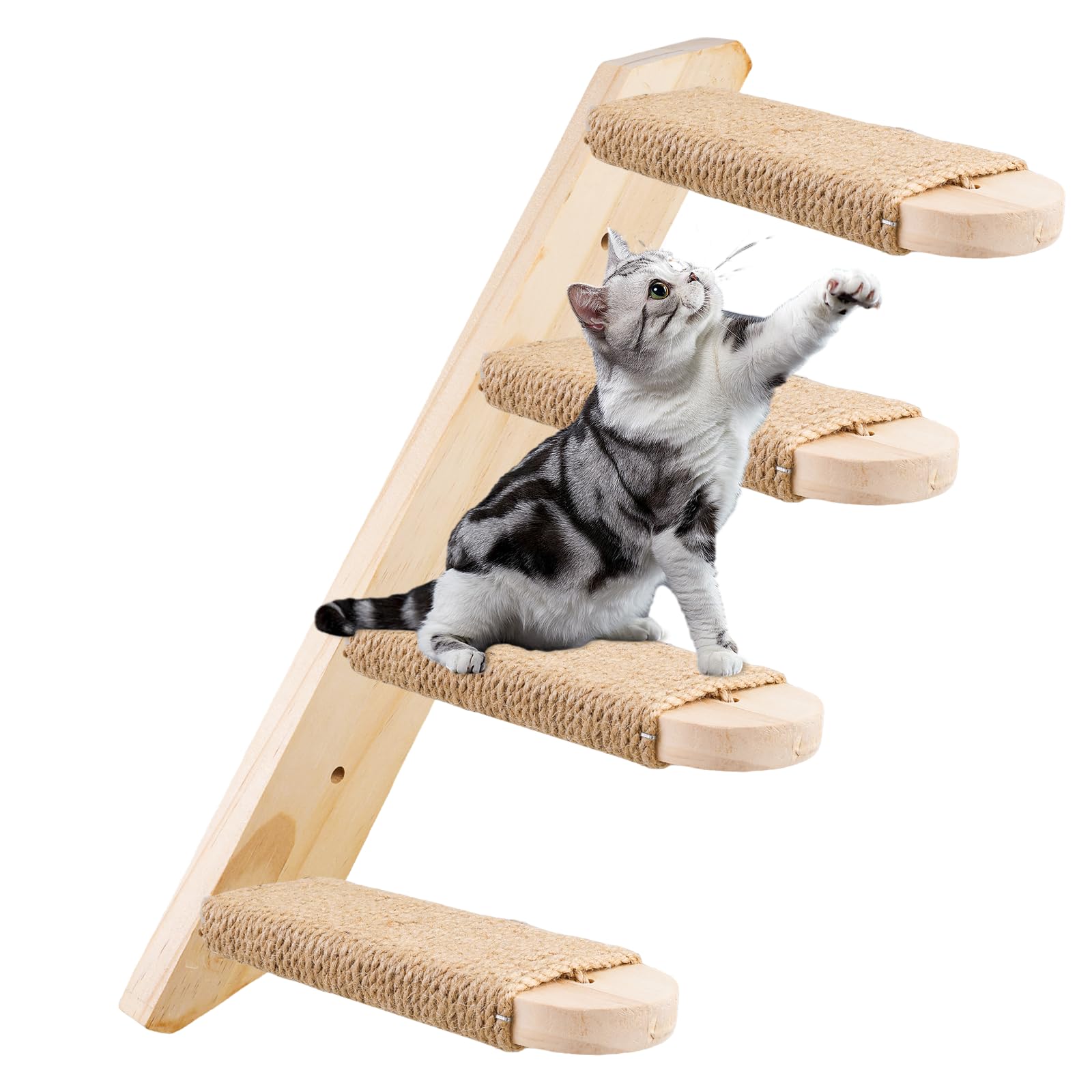 Scale per gatto, arrampicata e mobili per gatti in legno di quercia massiccio, scaletta fino a 15 kg, parete per arrampicata, corda di iuta