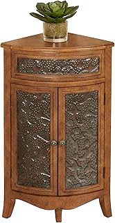 Lonzbard Corner Accent Storage Cabinet Pecan - Handcrafted Wood - Dimensional Designs - Traditional Style Furniture - Wooden Accents for Bedroom, Corners of Room - 30.5 Inches Tall