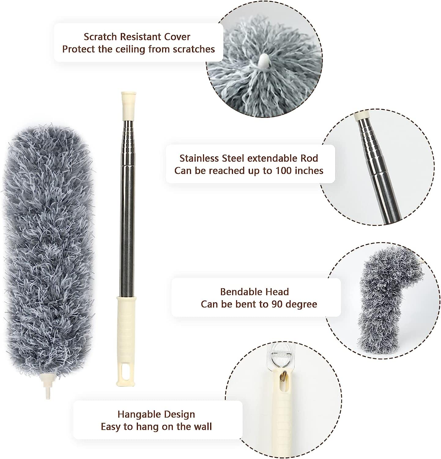 Kmils Feather Duster for Home Cleaning, Fan Cleaning Duster, Microfibre Duster for House Cleaning, Cleaning Duster with Long & Extendable Handle and Washable & Bendable Duster 2