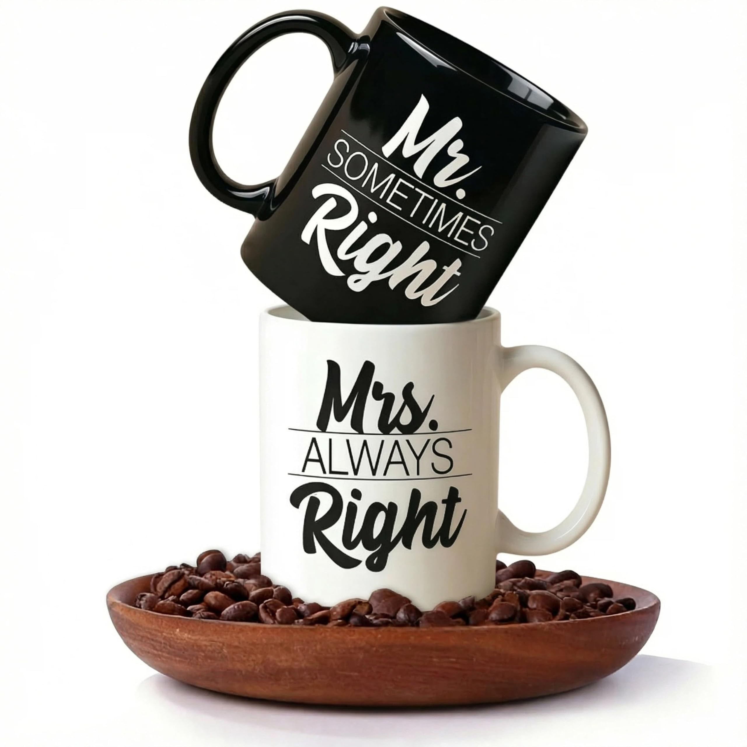 Mr Sometimes Right & Mrs Always Right Ceramic Mugs Set, His and Hers Coffee Mugs for Married Couples, Wedding Anniversari Gift, Newlyweds, Engagement and Bridal Shower Presents 355ml