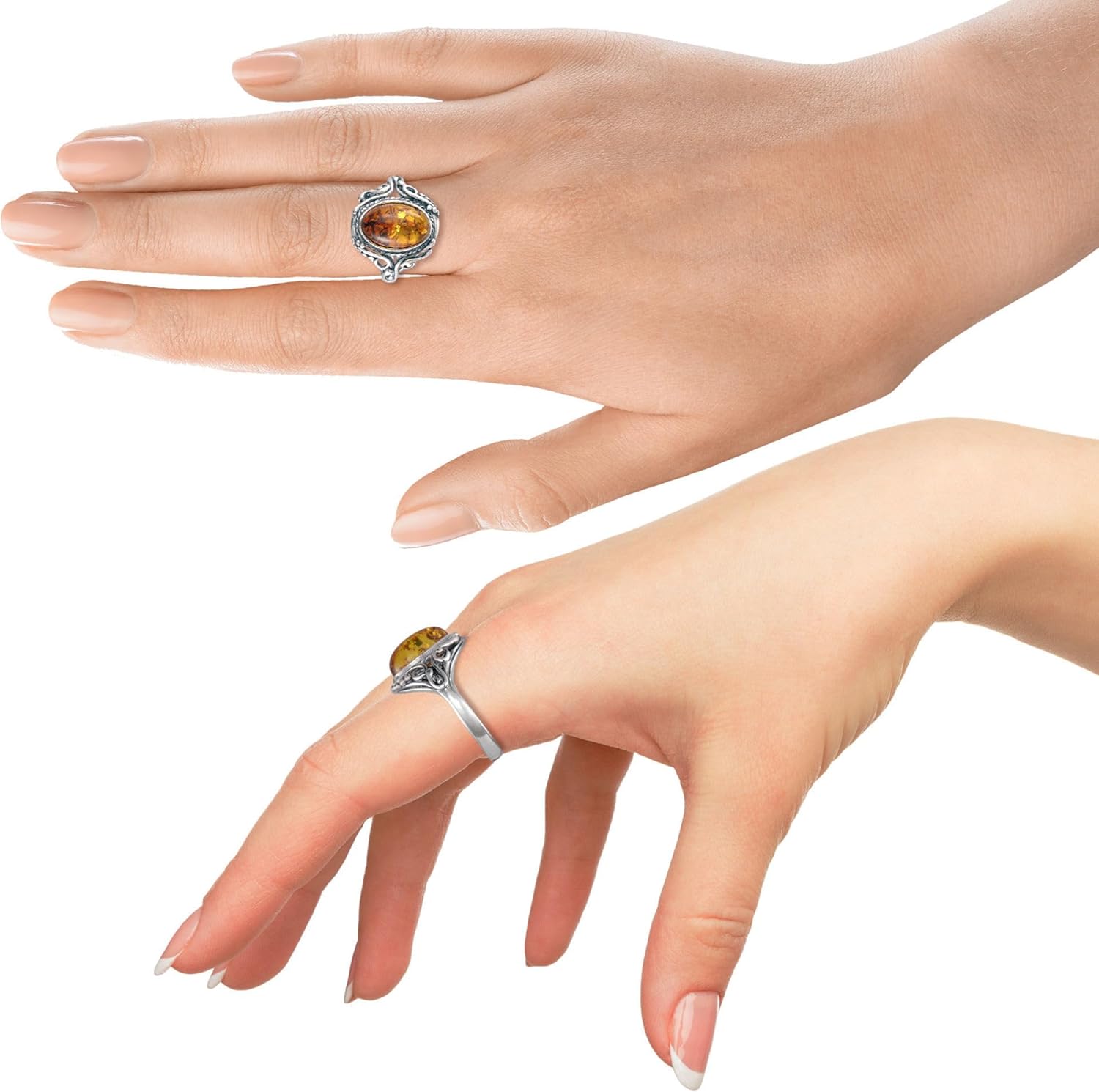 HolidayGiftShops Baltic Honey Amber Ring for Women in 925 Sterling Silver, Genuine Natural Amber Jewelry, Elegant Everyday Ring - Image 2
