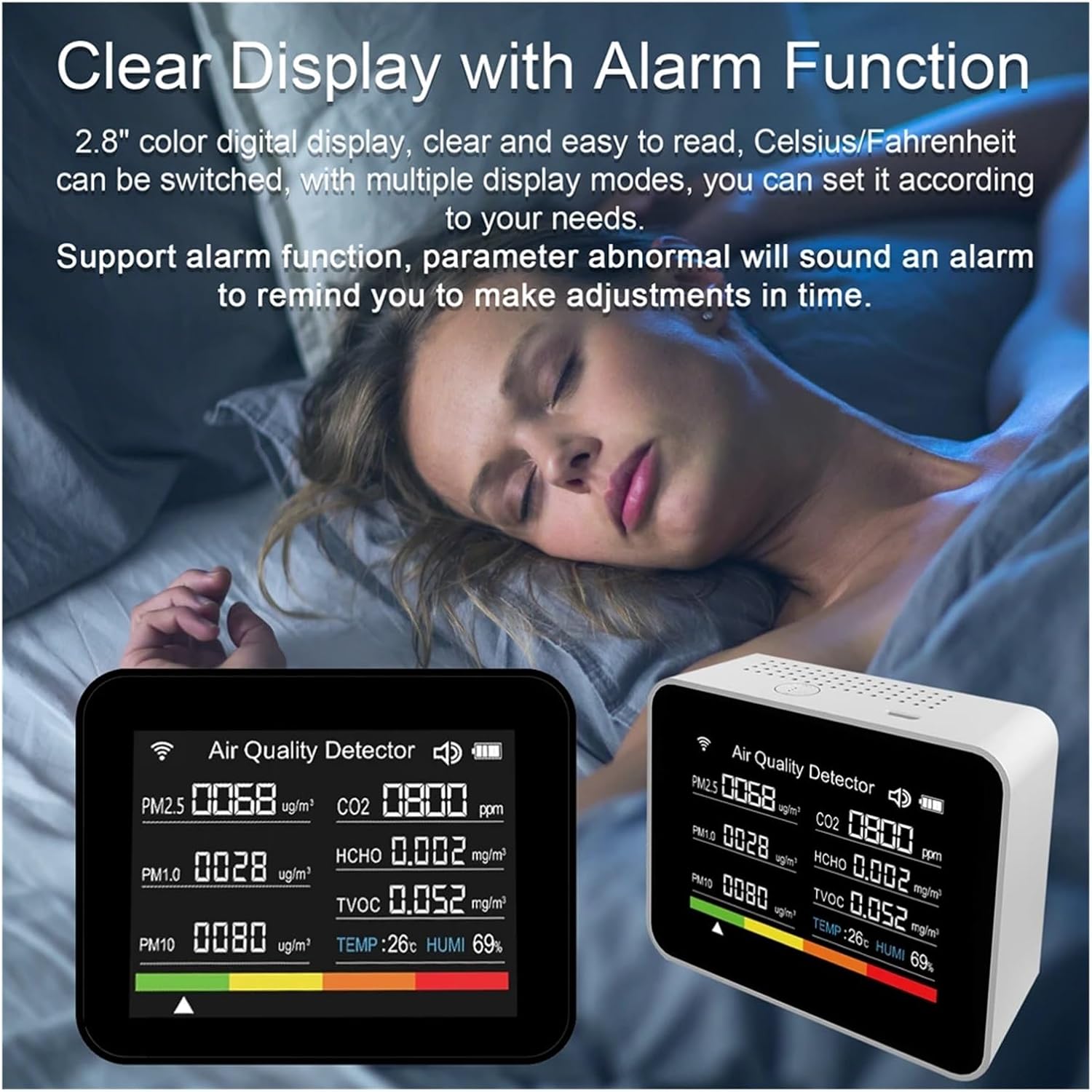 13 1 Tuya WIFI 空気品質モニター CO2 検出器 CO2/TVOC/HCHO/PM2.5/PM1.0/PM10/温度/