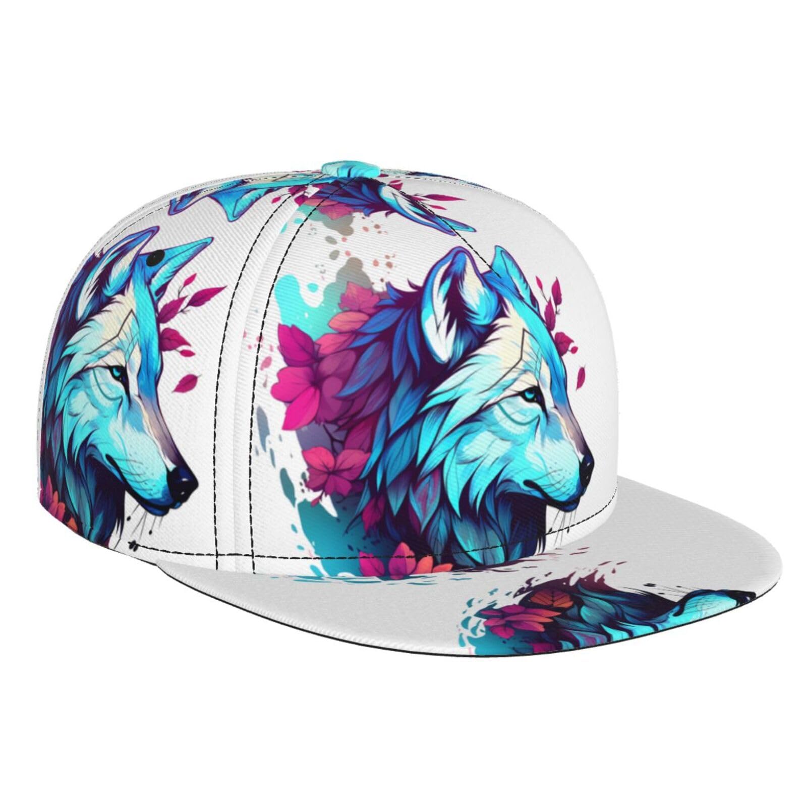 Phayah Unisex Black Wolf Side Face Adjustable Snapback Hat For Men Women, Hip Hop Baseball Cap Flat Bill Brim Dad Hats One Size