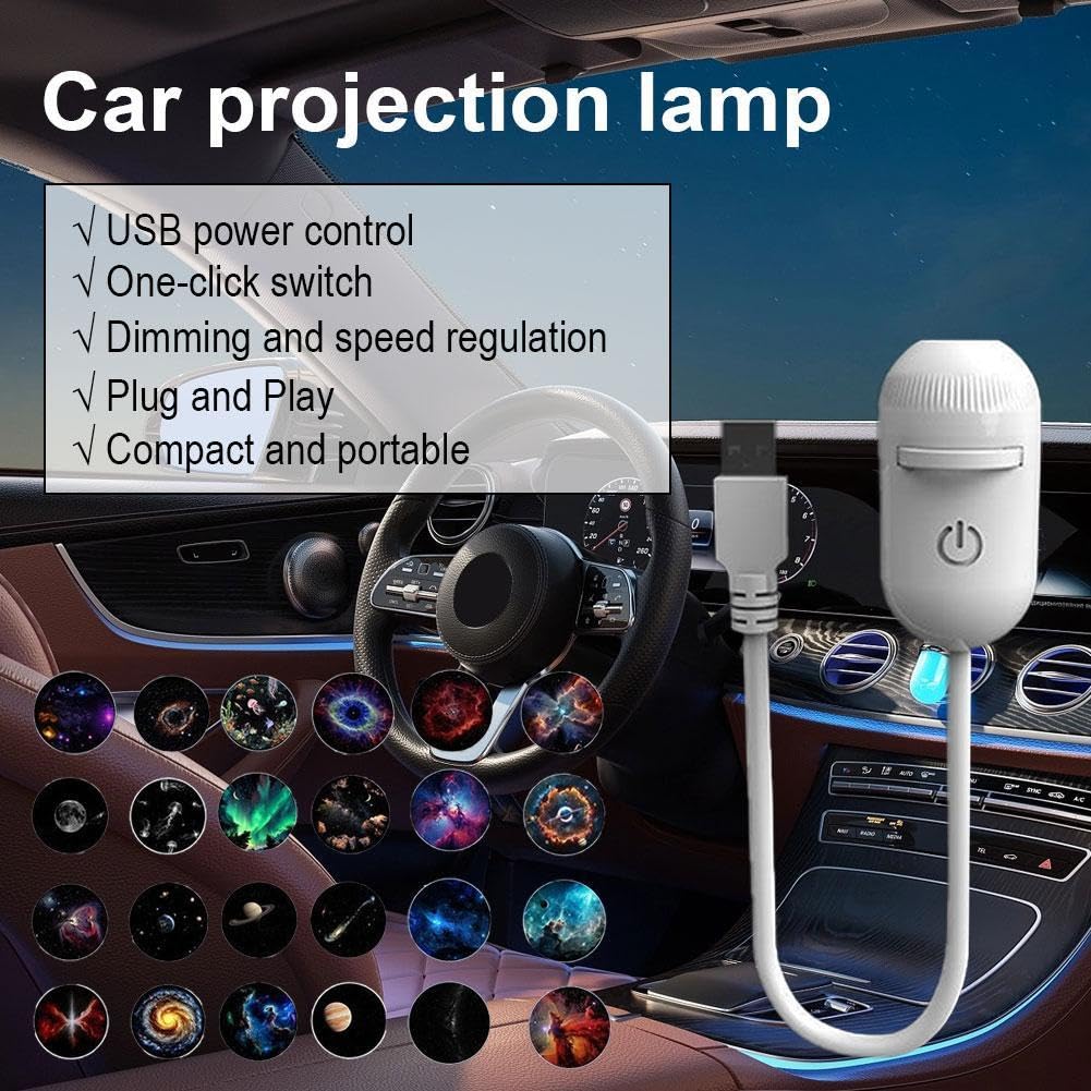 2-in-1-Galaxie-Projektor-Nachtlicht mit 24 verschiebbaren Projektionsfilmen, 360° verstellbarer LED-Galaxie-Nachtlicht-Projektor, USB-betrieben mit flexiblem Schwanenhals und TouchControl