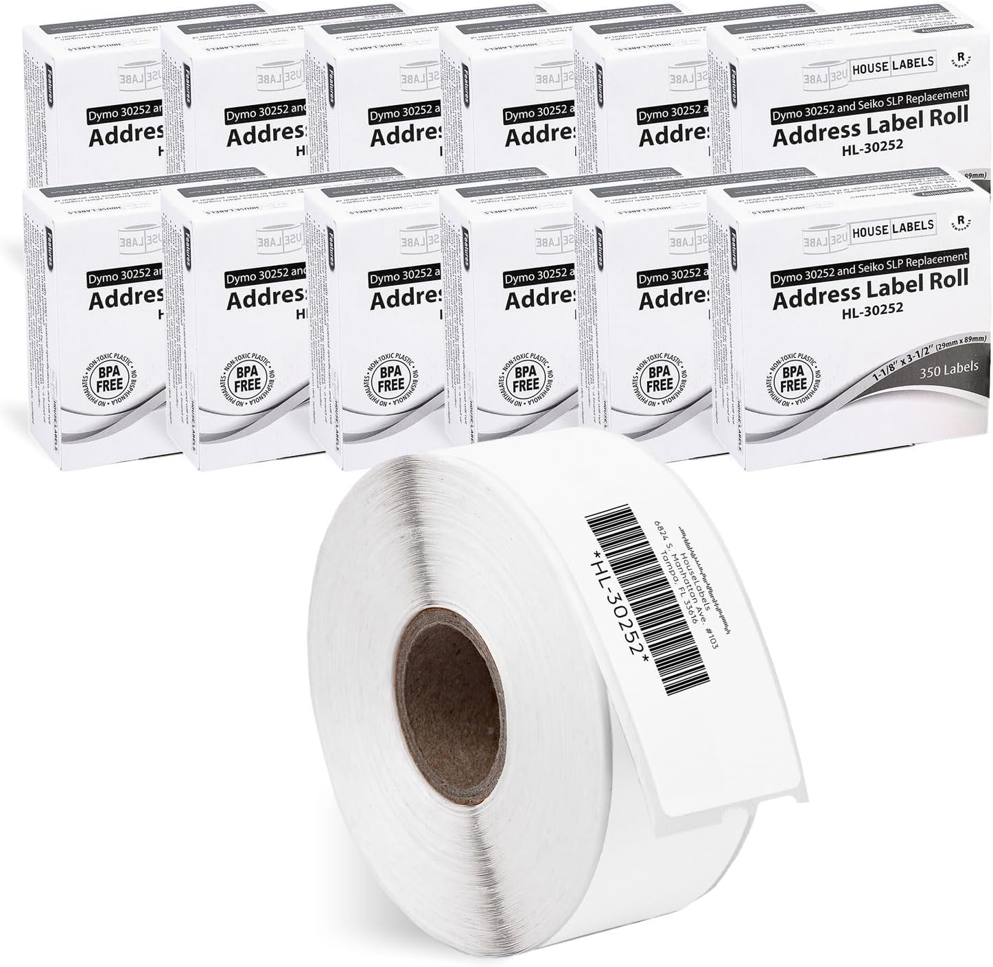 HOUSELABELS Compatible DYMO 30252 Address Labels (1-1/8" x 3-1/2") with Removable Adhesive, Compatible with DYMO LW 450, 4XL, Rollo & Zebra Desktop Printers, 12 Rolls /4200 Labels