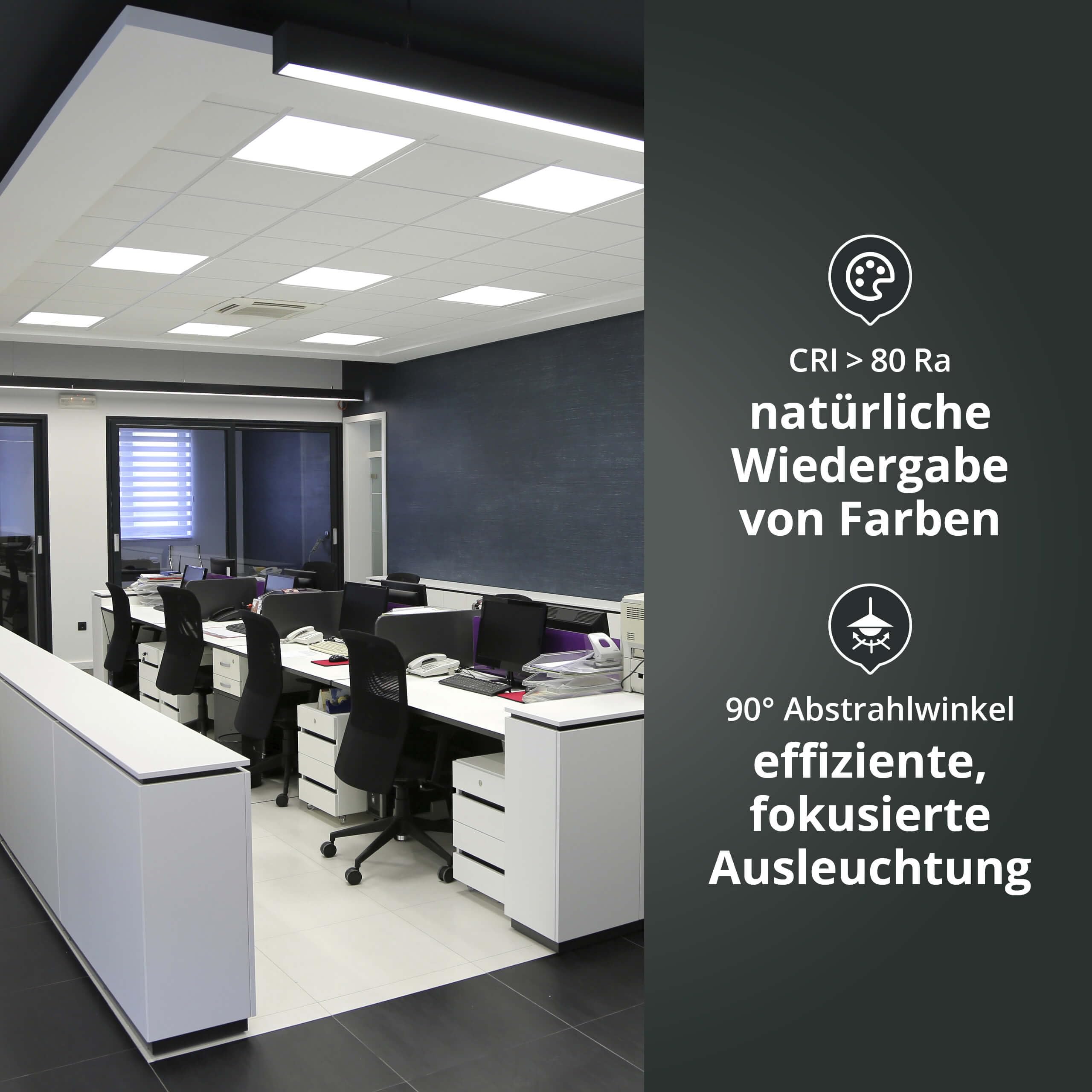 6x LED Panel 62x62cm 40W 4000K neutralweiß 4800lm 120 Lumen/Watt flimmerfrei blendfrei UGR<19 Einbau Rasterleuchte Einlegeleuchte Deckenleuchte Odenwalddecke OWA 620x620x12mm