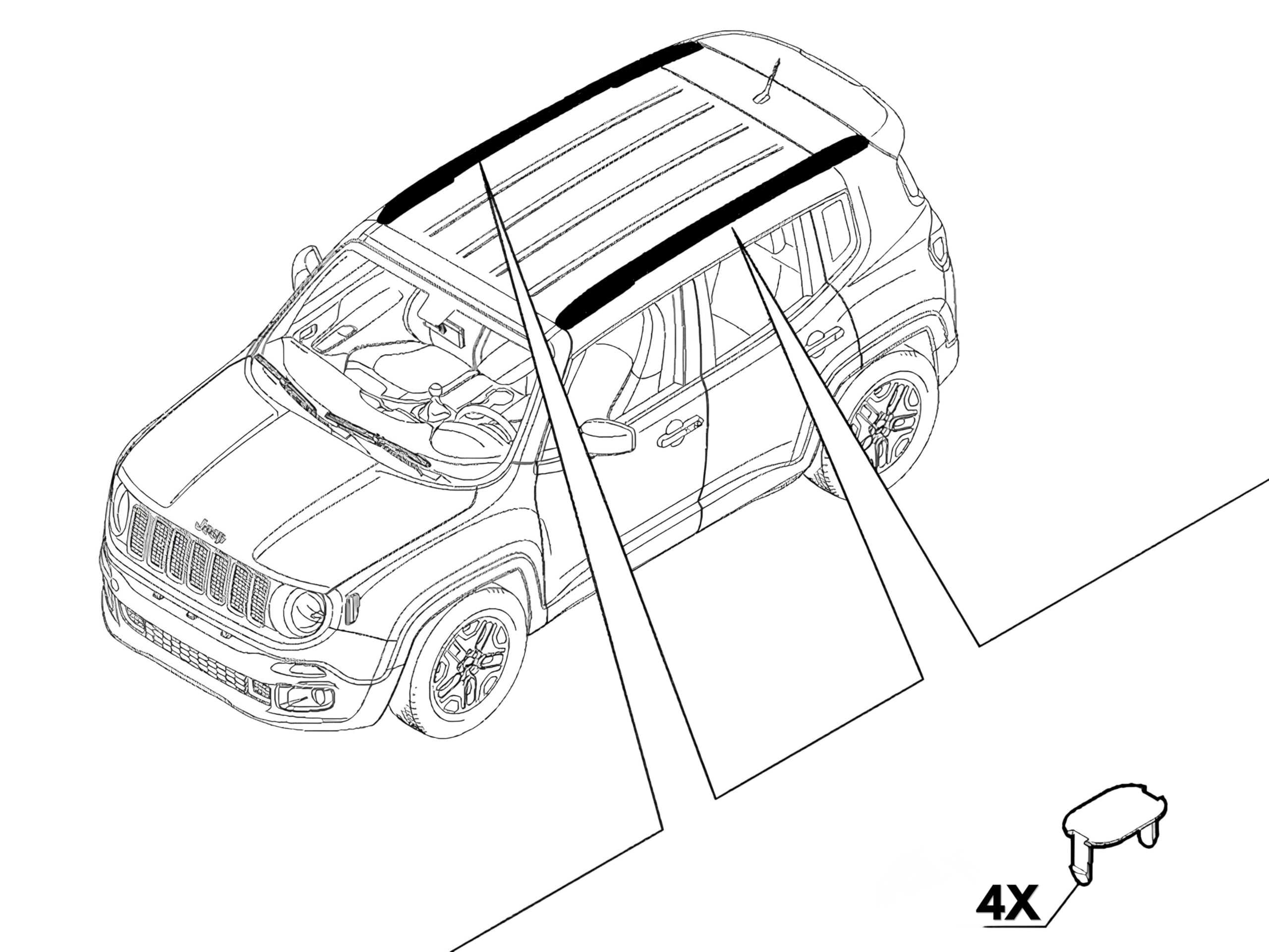 Tappi Barre Longitudinali compatibile con Jeep Renegade 2014-2024 compatibile con Fiat Panda kit 4 pezzi copertura barre portapacchi portatutto ricambio codice 735709736