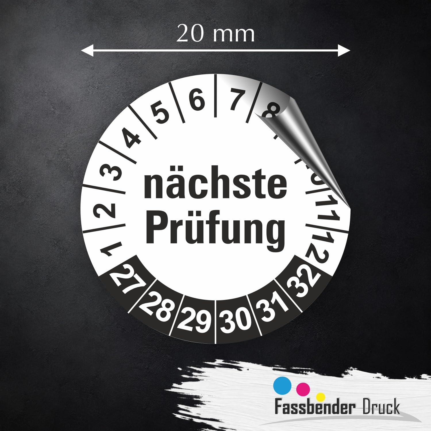 Hochwertige Prüfetiketten NÄCHSTE PRÜFUNG Ø 20mm - Selbstklebende PVC-Folie - Wartungsetiketten für Prüfung - Prüfplakette für Prüfungsnachweis (500 Stück)