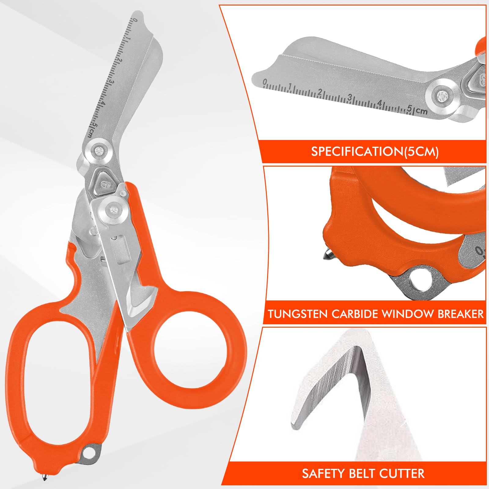 Forbici Mediche Multifunzione Pieghevoli 6 in 1 Raptor, Cesoie di Emergenza, Pinze Multitool per Attività Quotidiane (Arancioni)
