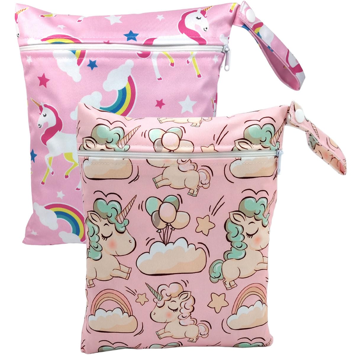 Wetbag Kindergarten 2 Stück, Nasstasche Rosa Einhorn, Wasserdichter Tragbar Beutel Windeltasche für Unterwegs, Wet Bag Klein Beutel für Nasse Badesachen, Wiederverwendbar Wickeltasche Organizer