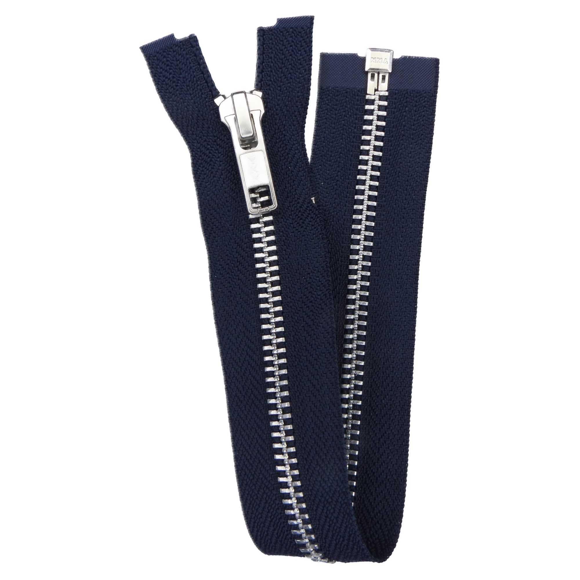 Navy Blue Metal Silver Zips Open Ended 813D, 40cm 16 Inch, 2